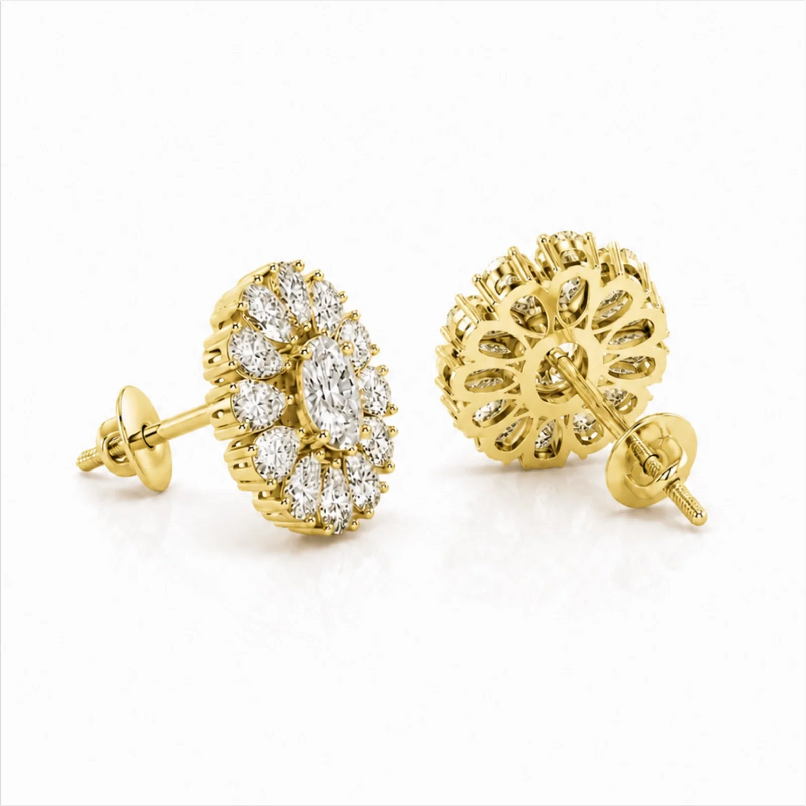 Dahlia Flower Fashion Lab Diamond Stud Earrings - Yellow