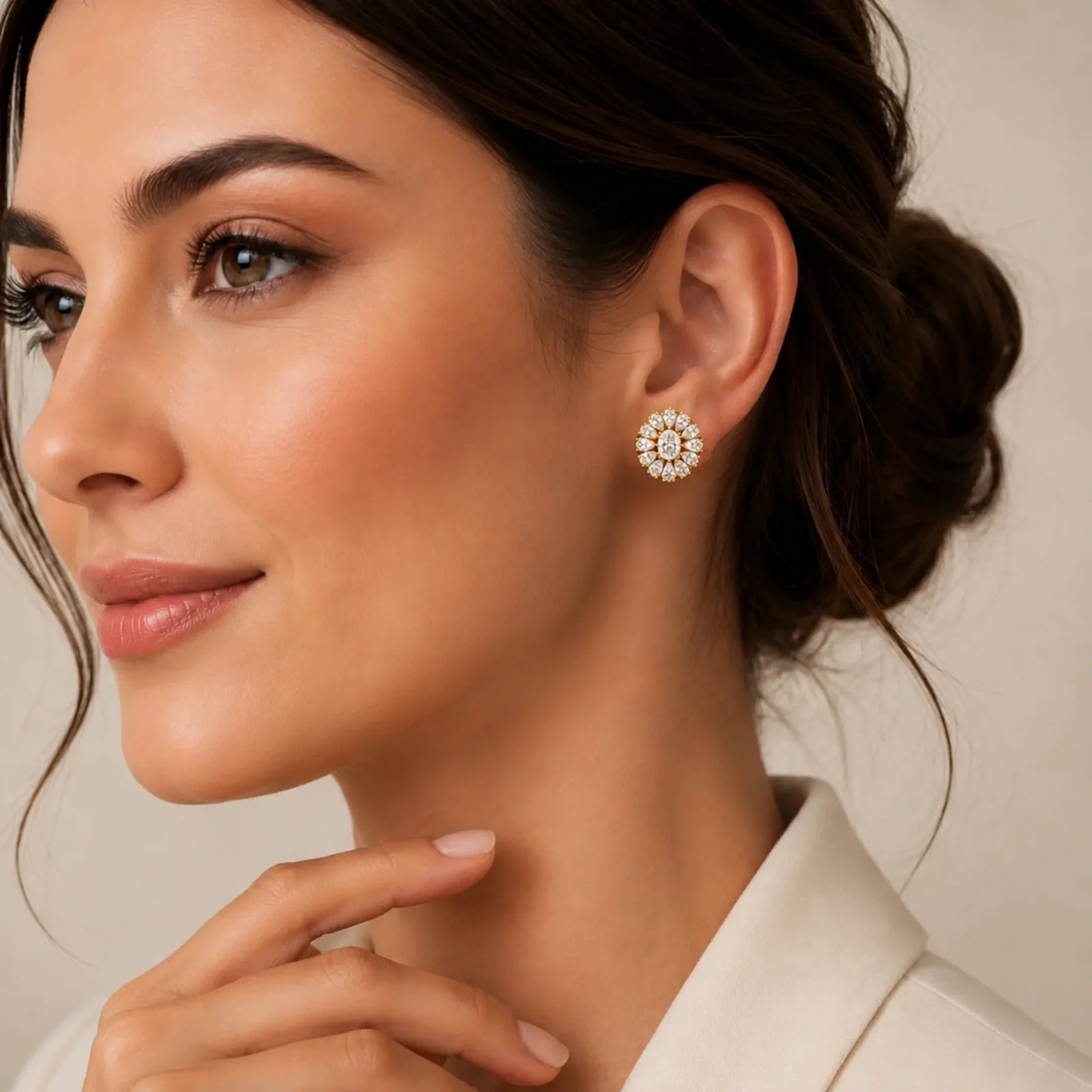 Dahlia Flower Fashion Lab Diamond Stud Earrings - Yellow