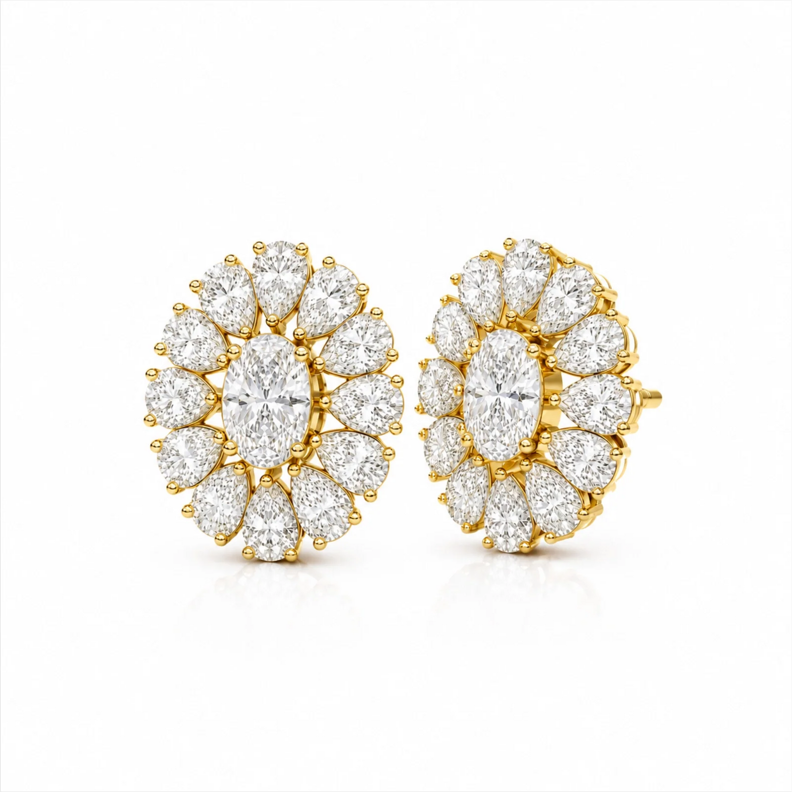 Dahlia Flower Fashion Lab Diamond Stud Earrings - Yellow