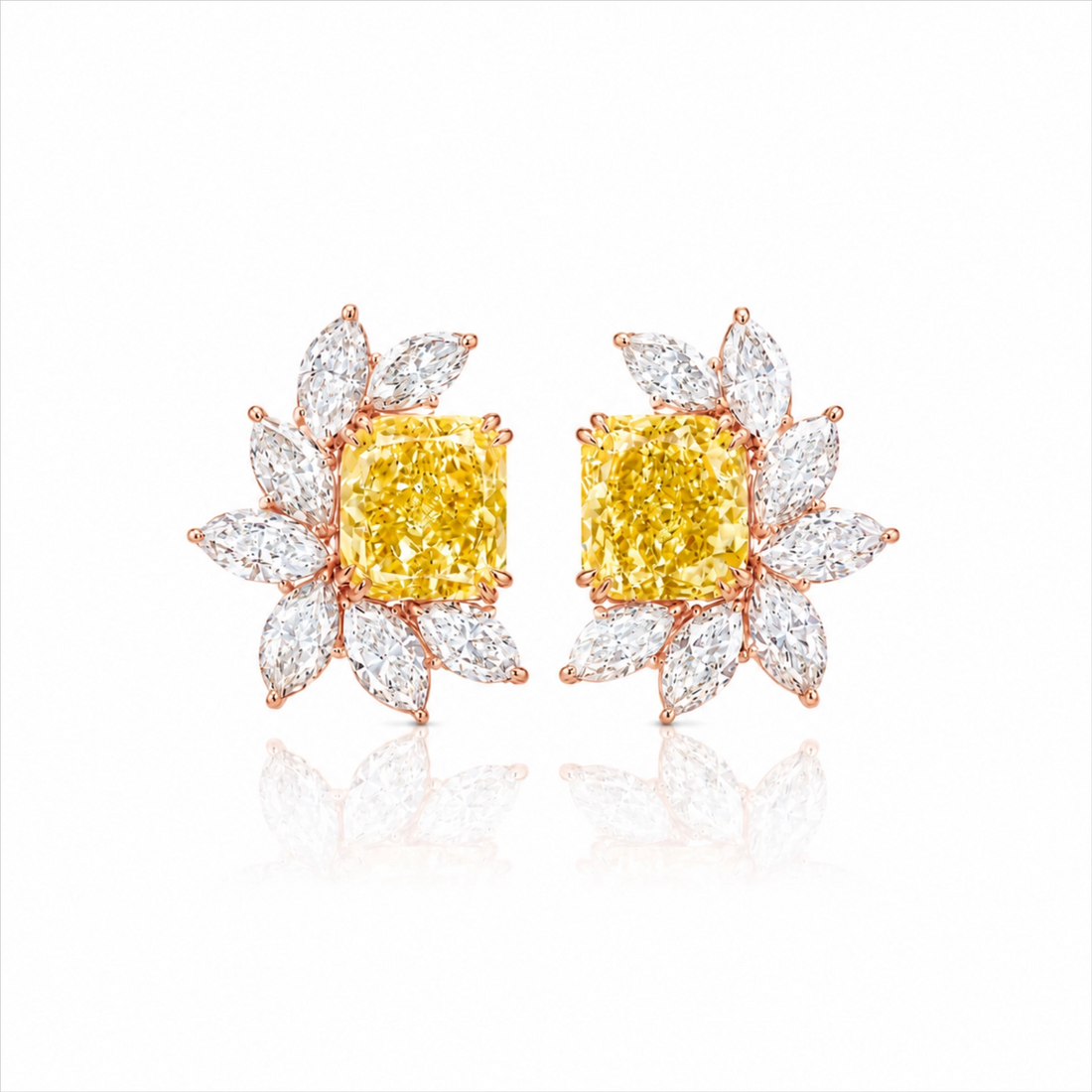 Fancy Yellow Radiant-Cut & Marquise Lab-Grown Diamond Stud Earrings - Rose Gold