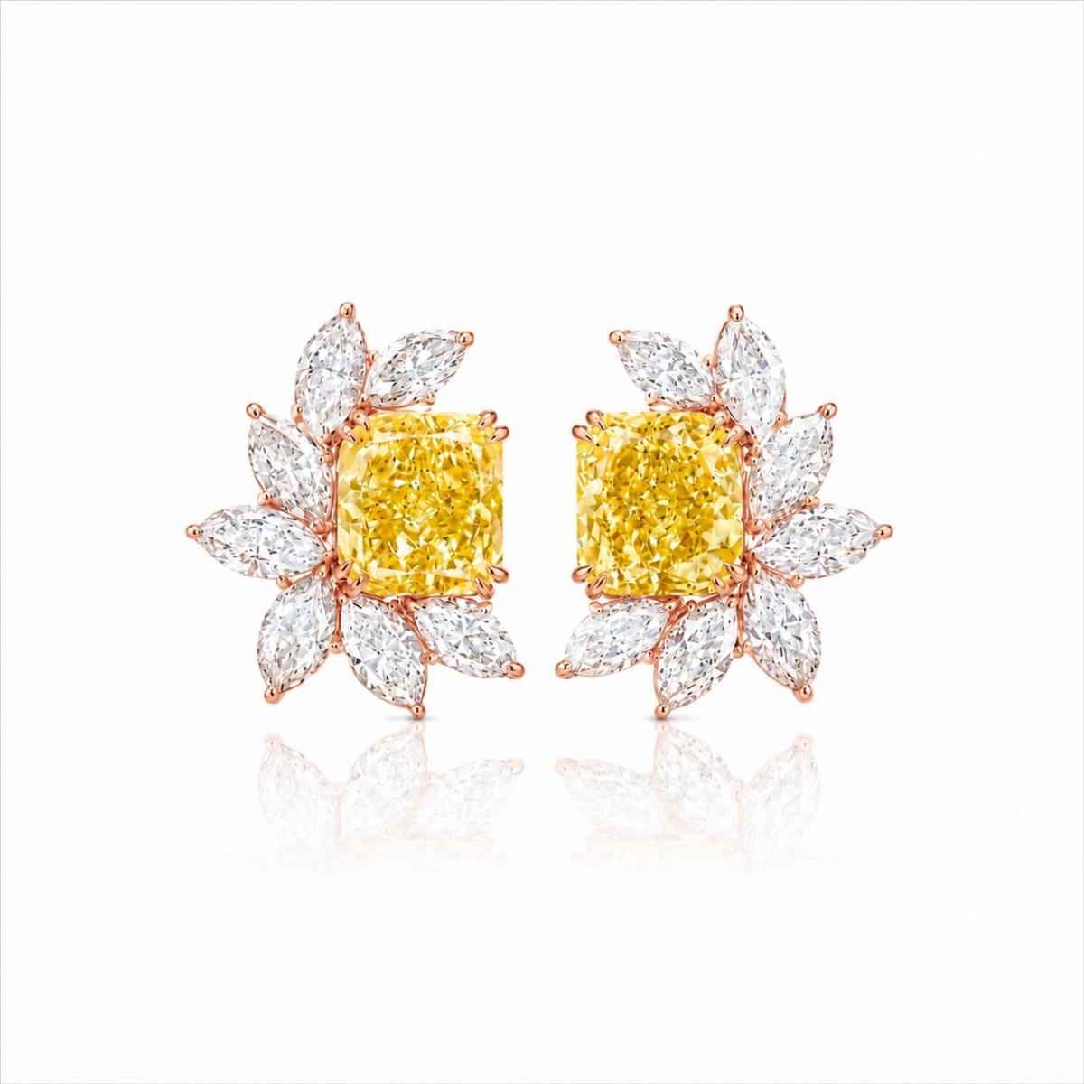 Fancy Yellow Radiant-Cut & Marquise Lab-Grown Diamond Stud Earrings - Rose