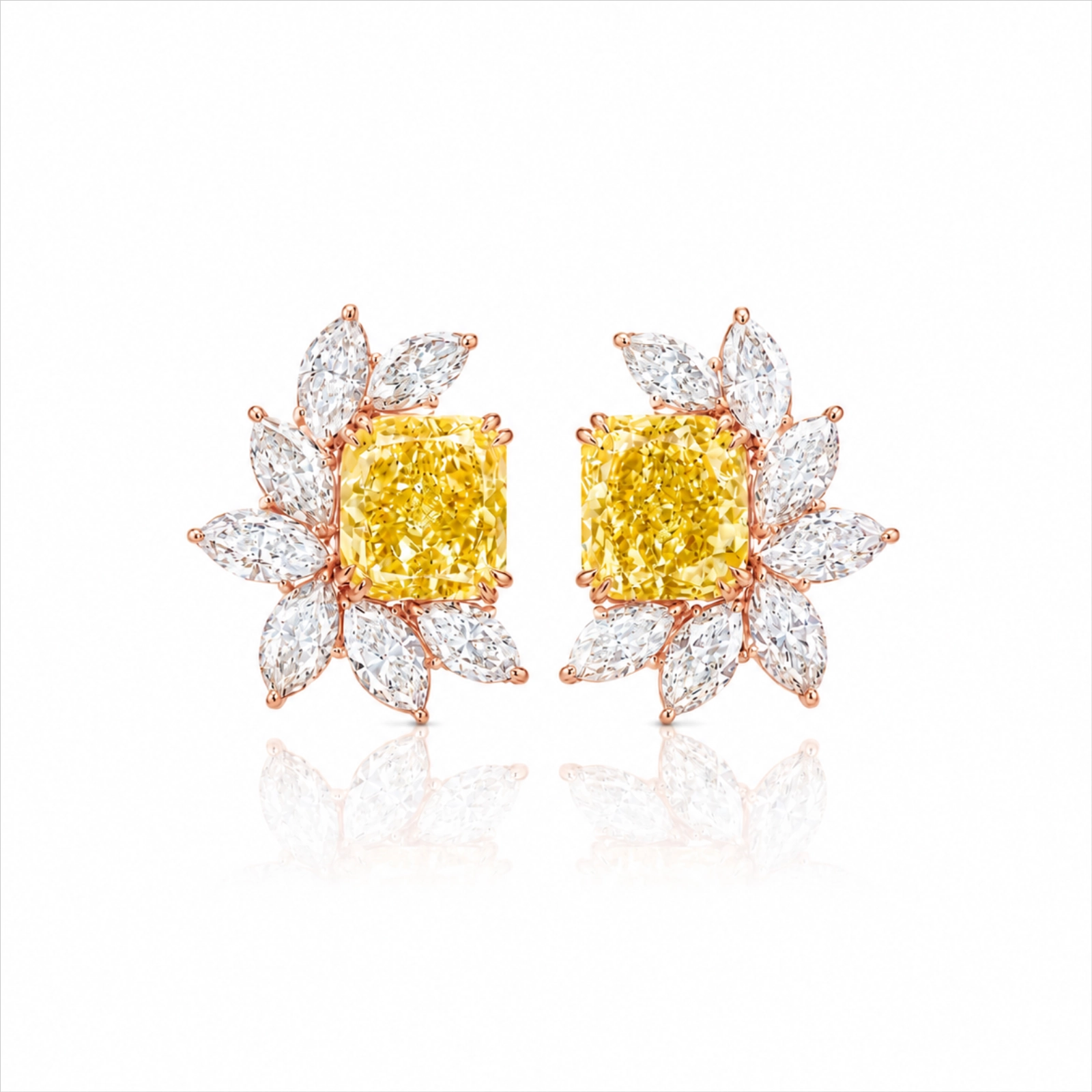 Fancy Yellow Radiant-Cut & Marquise Lab-Grown Diamond Stud Earrings - Rose