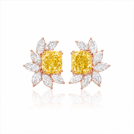 Fancy Yellow Radiant-Cut & Marquise Lab-Grown Diamond Stud Earrings - Rose