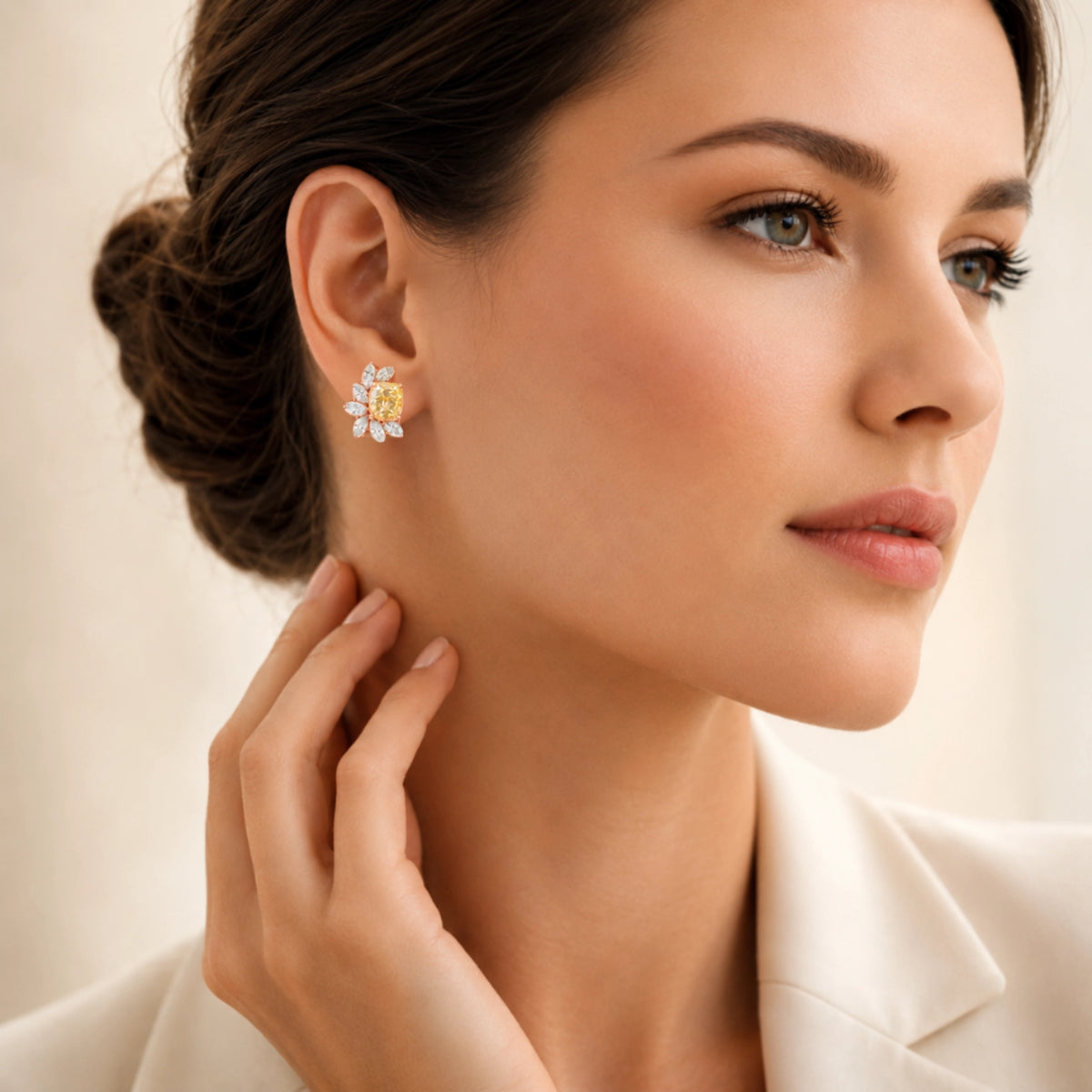 Fancy Yellow Radiant-Cut & Marquise Lab-Grown Diamond Stud Earrings - Rose