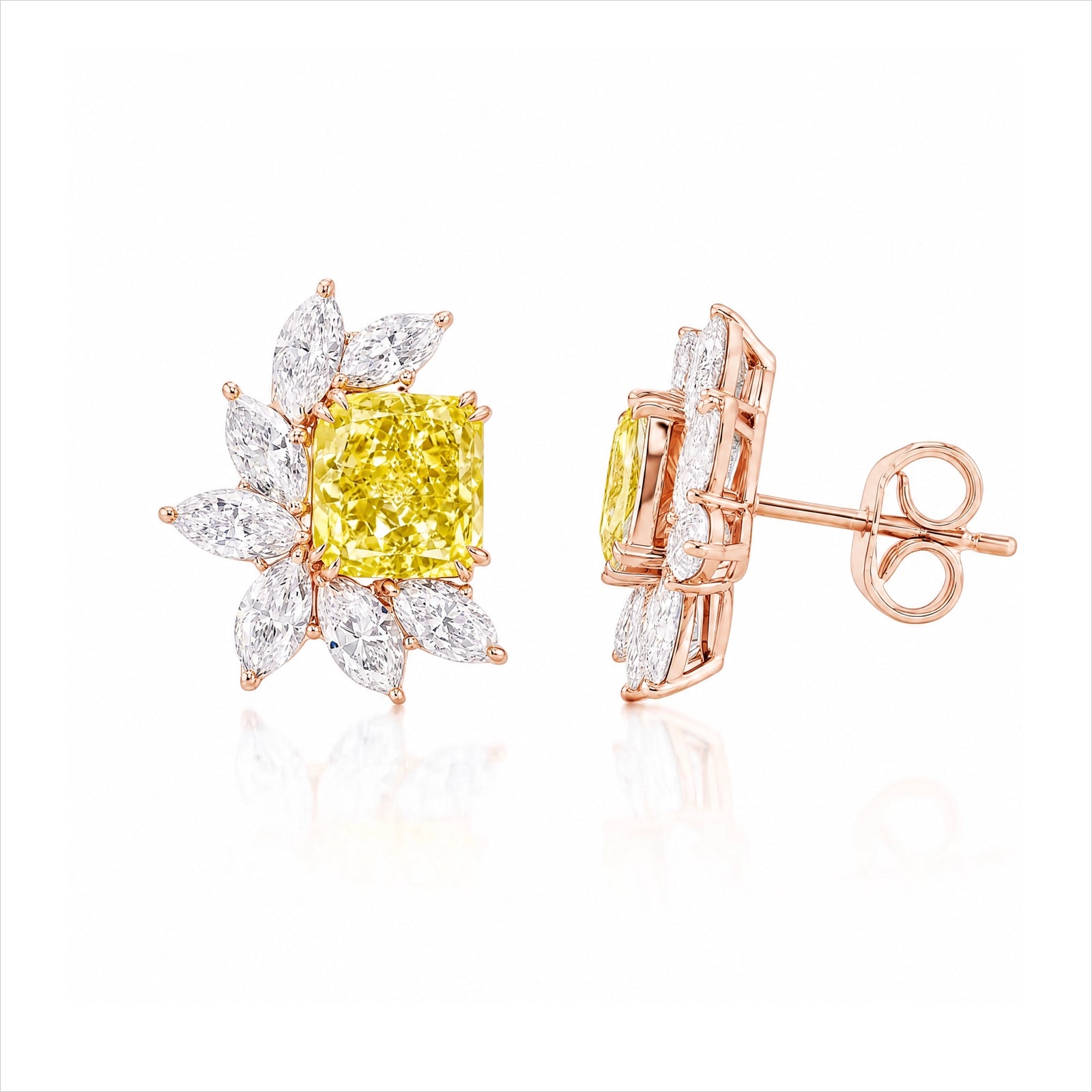 Fancy Yellow Radiant-Cut & Marquise Lab-Grown Diamond Stud Earrings - Rose