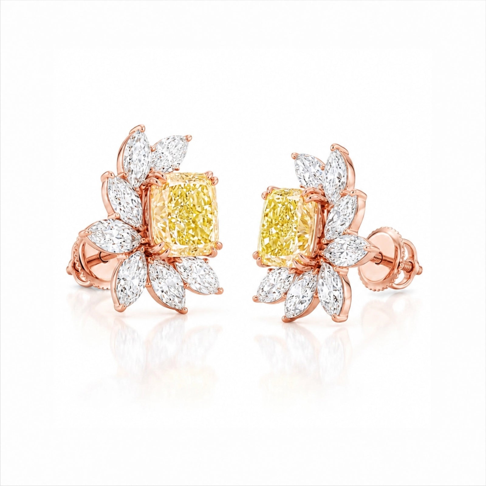 Fancy Yellow Radiant-Cut & Marquise Lab-Grown Diamond Stud Earrings - Rose