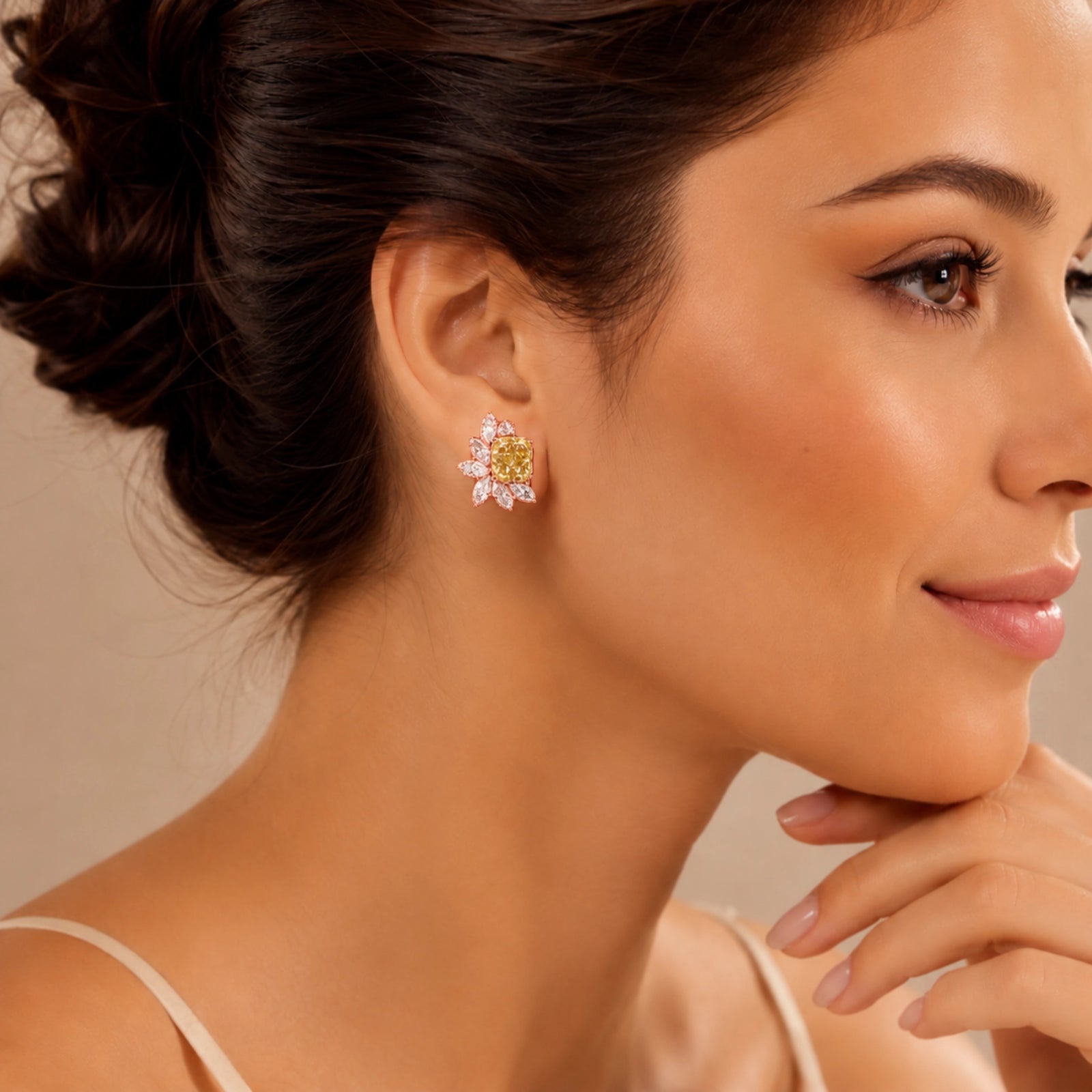 Fancy Yellow Radiant-Cut & Marquise Lab-Grown Diamond Stud Earrings - Rose