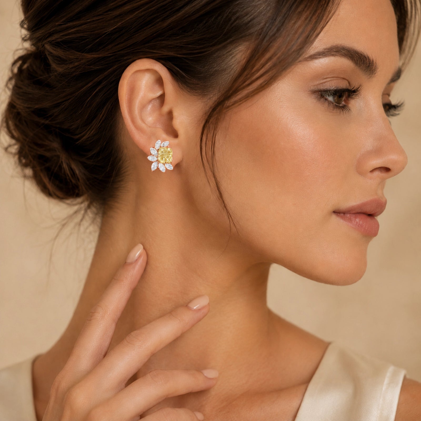 Fancy Yellow Radiant-Cut & Marquise Lab-Grown Diamond Stud Earrings - Rose
