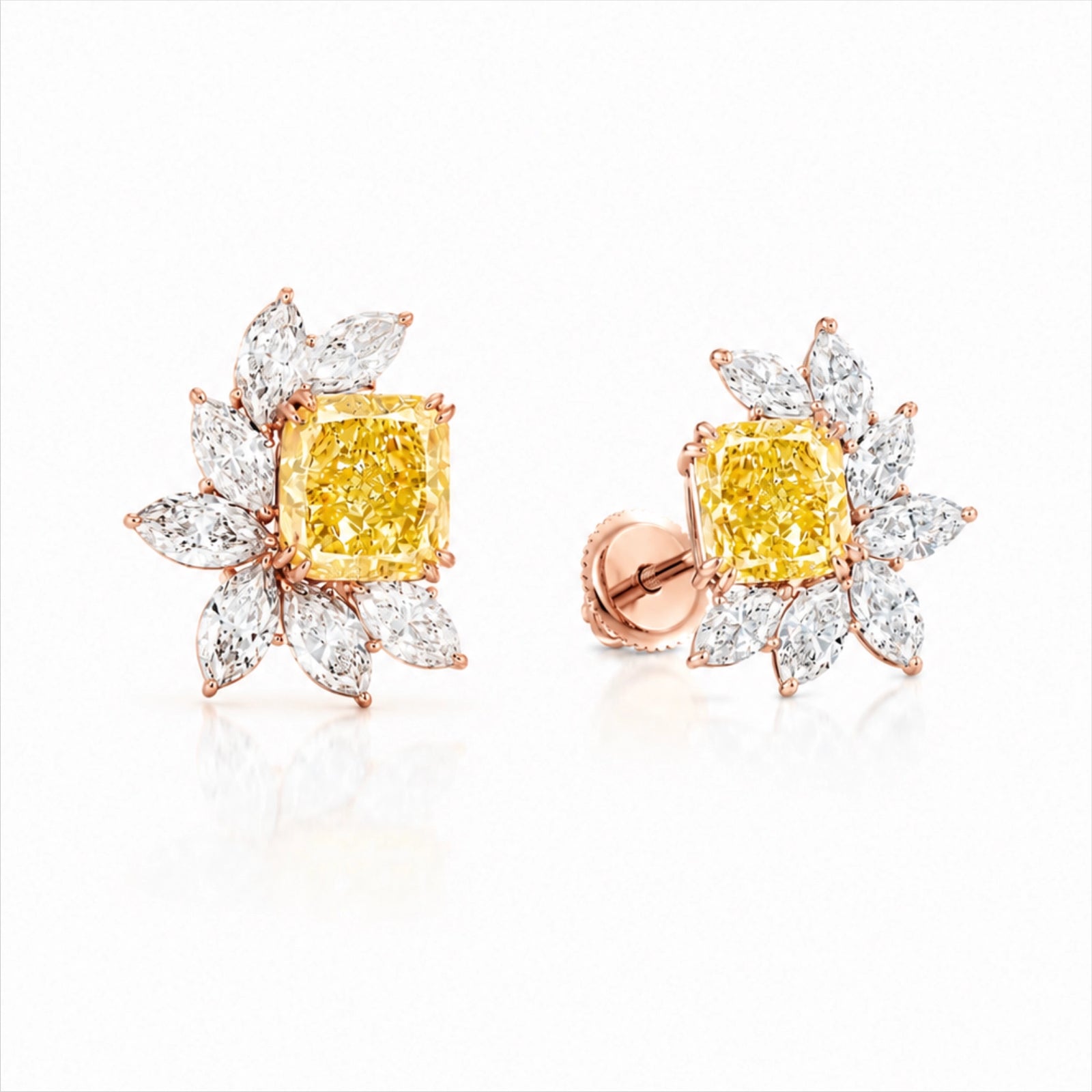 Fancy Yellow Radiant-Cut & Marquise Lab-Grown Diamond Stud Earrings - Rose