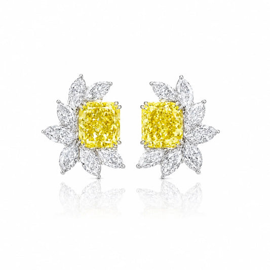 Fancy Yellow Radiant-Cut & Marquise Lab-Grown Diamond Stud Earrings - White