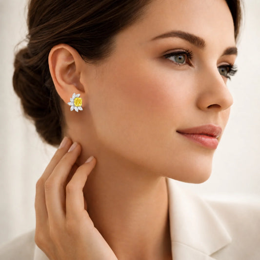 Fancy Yellow Radiant-Cut & Marquise Lab-Grown Diamond Stud Earrings - White