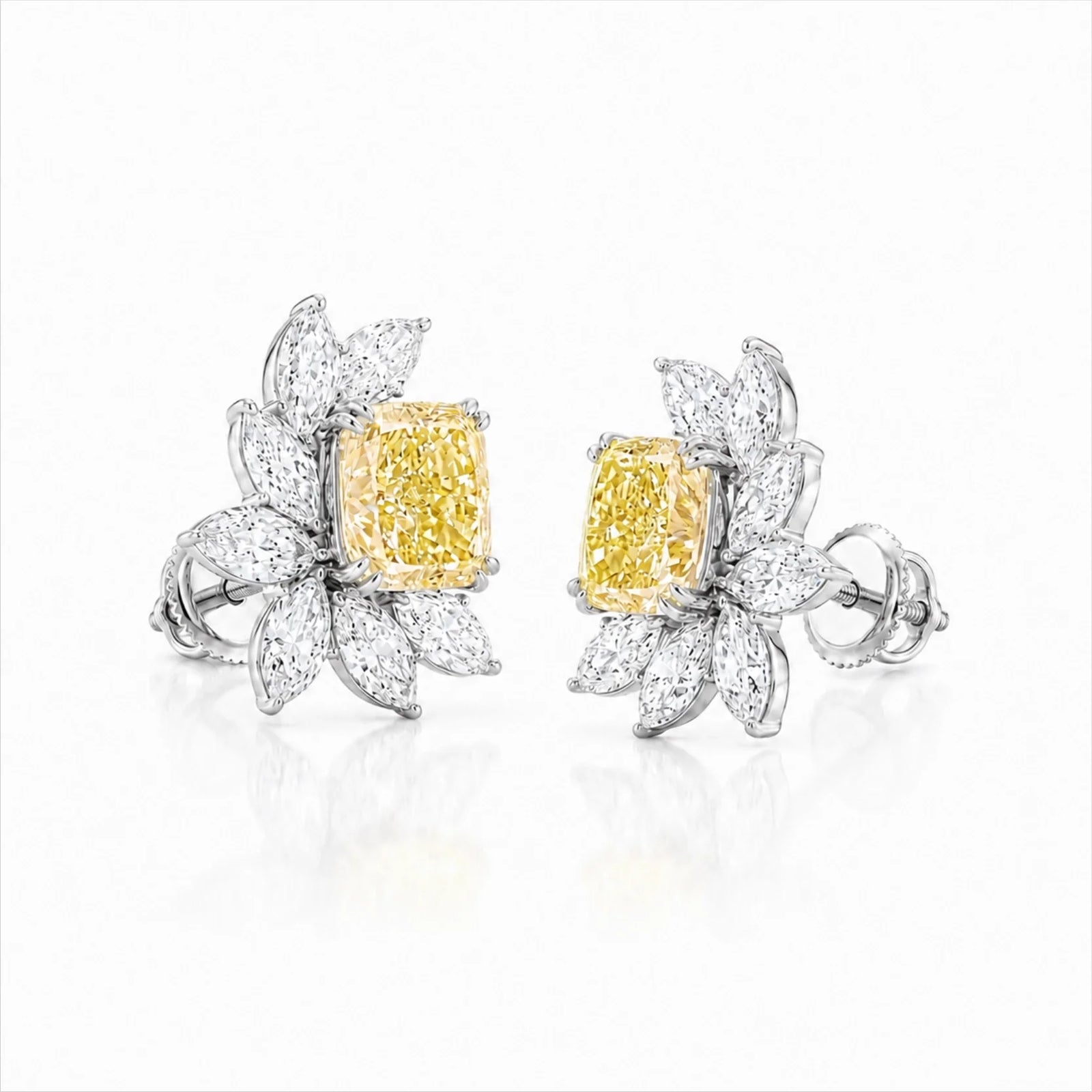 Fancy Yellow Radiant-Cut & Marquise Lab-Grown Diamond Stud Earrings - White