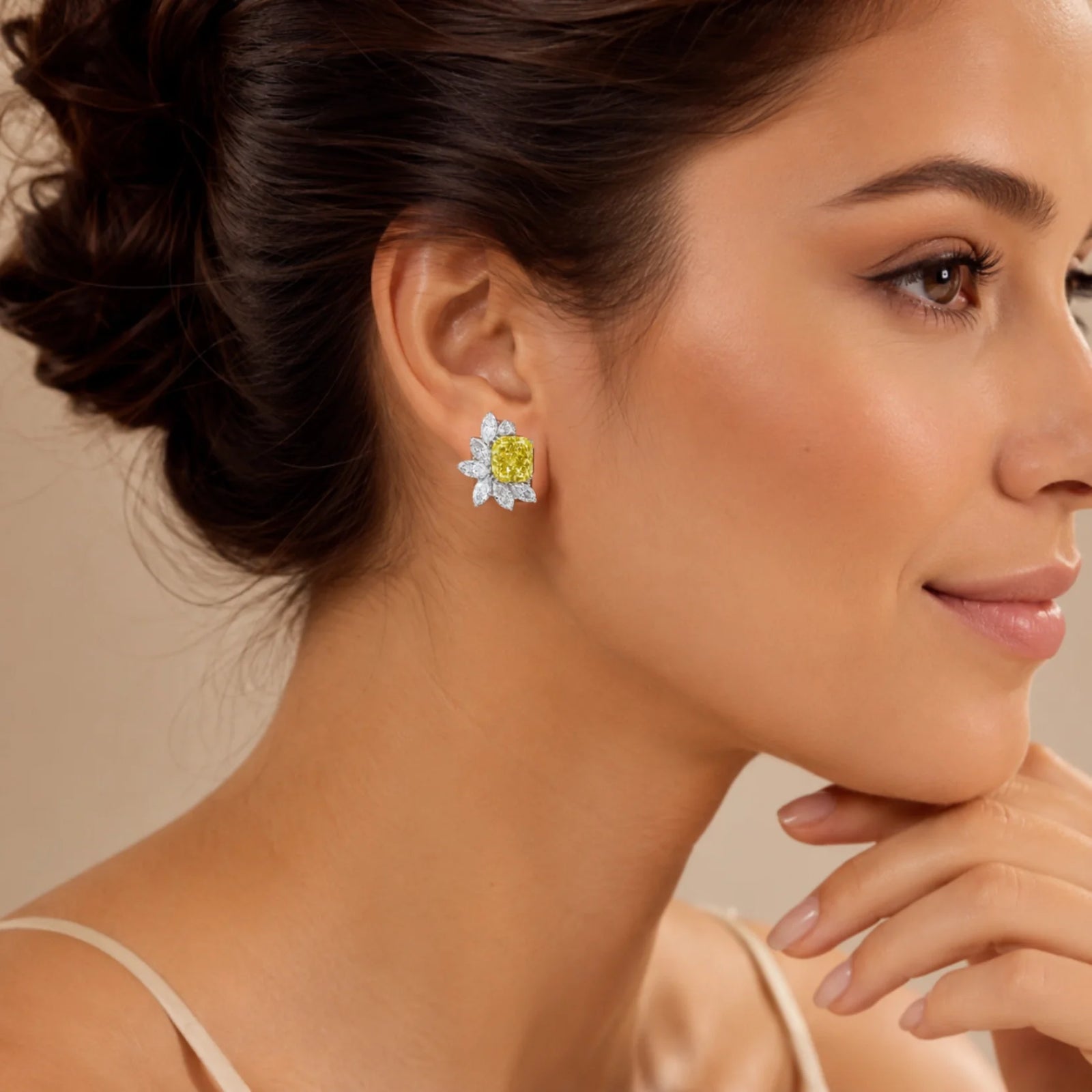 Fancy Yellow Radiant-Cut & Marquise Lab-Grown Diamond Stud Earrings - White