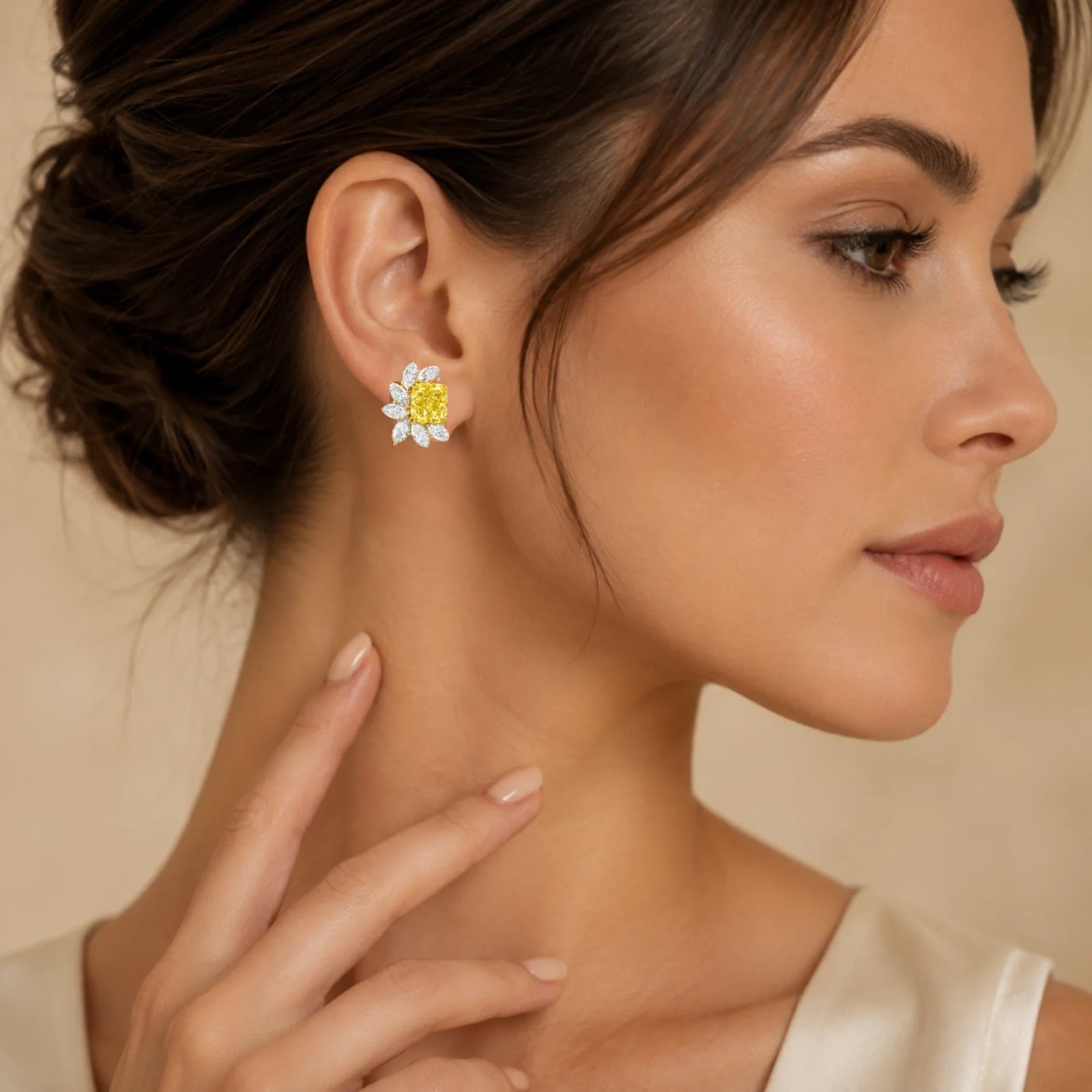 Fancy Yellow Radiant-Cut & Marquise Lab-Grown Diamond Stud Earrings - White