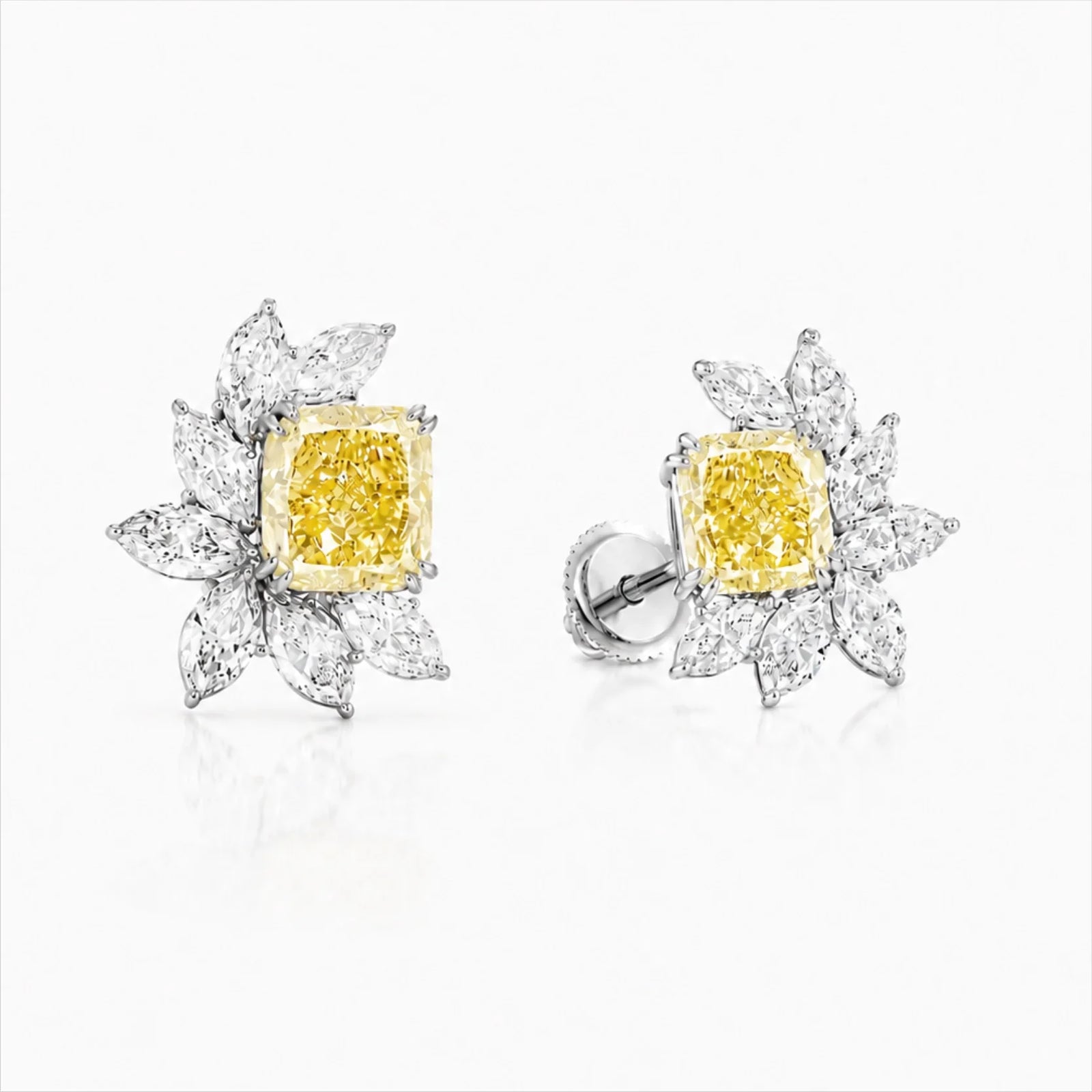 Fancy Yellow Radiant-Cut & Marquise Lab-Grown Diamond Stud Earrings - White