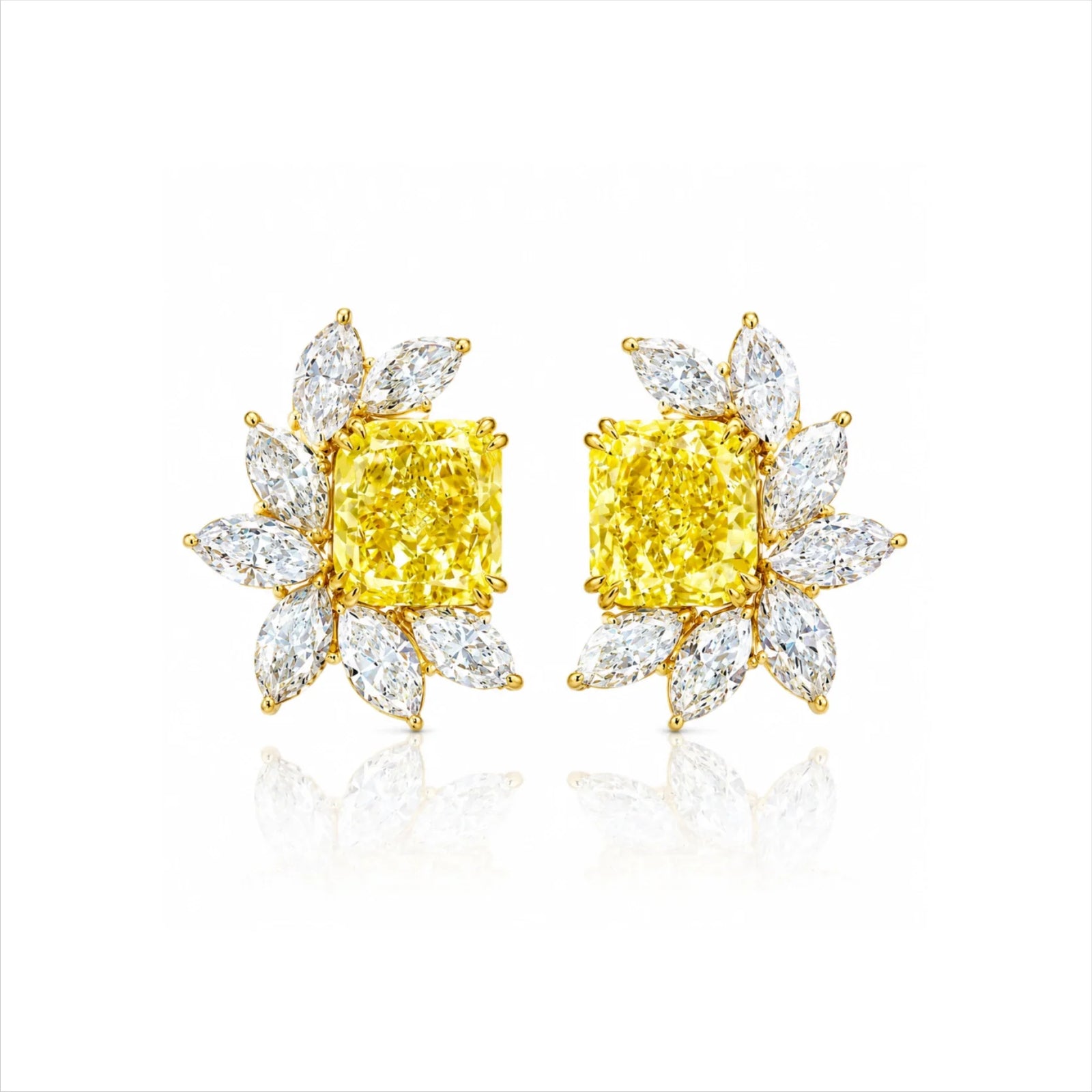 Fancy Yellow Radiant-Cut & Marquise Lab-Grown Diamond Stud Earrings - Yellow