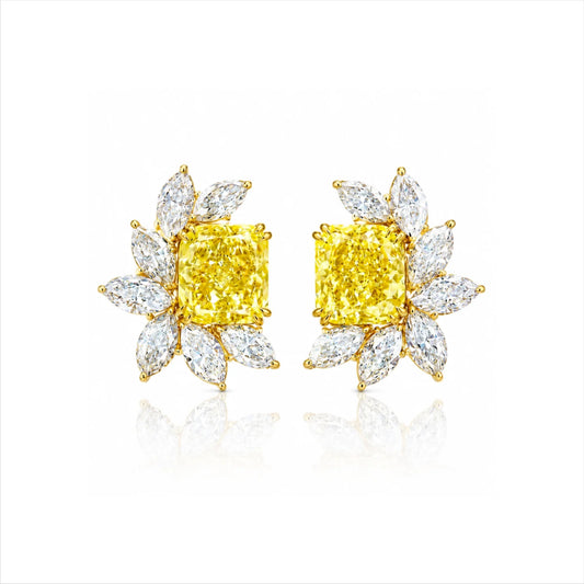 Fancy Yellow Radiant-Cut & Marquise Lab-Grown Diamond Stud Earrings - Yellow