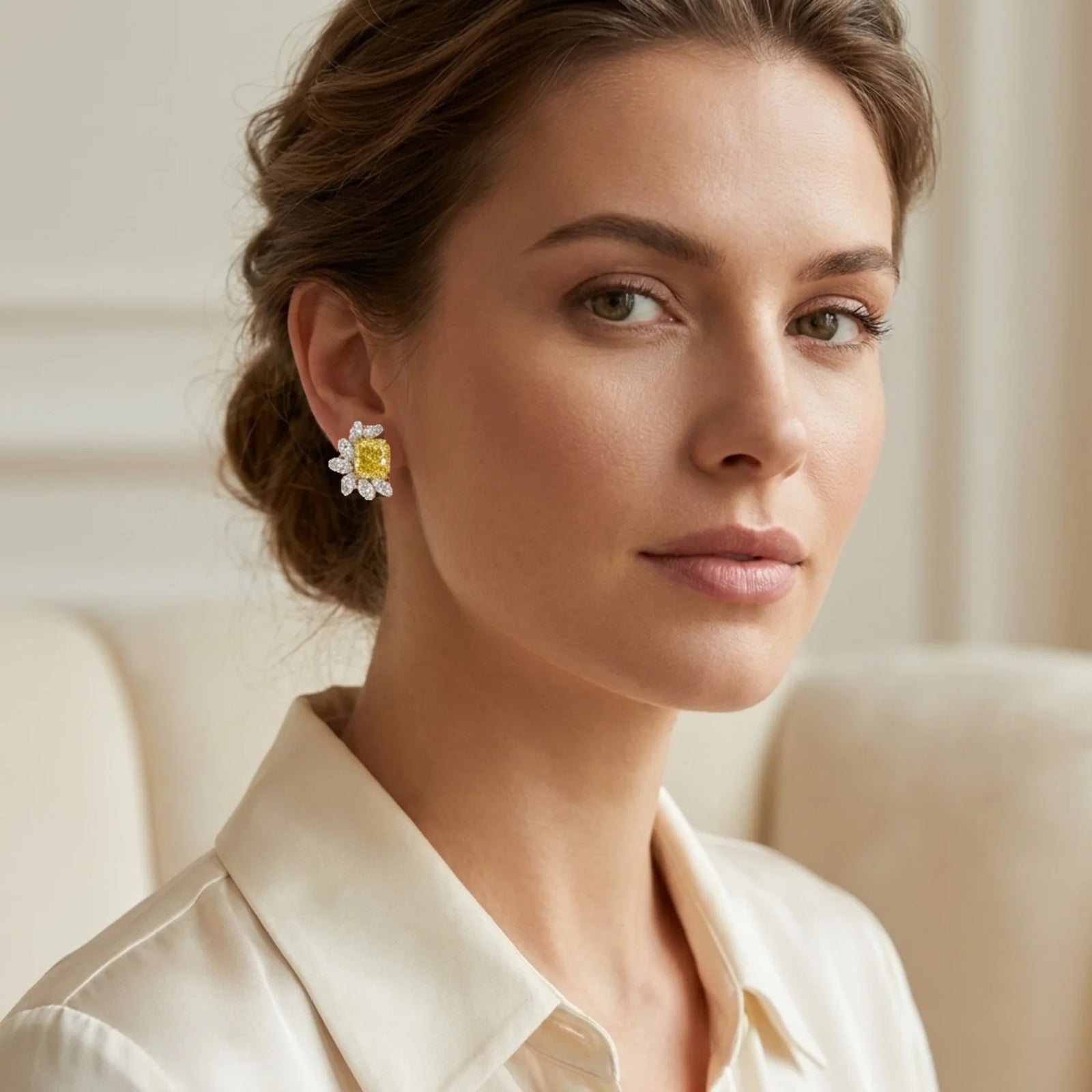 Fancy Yellow Radiant-Cut & Marquise Lab-Grown Diamond Stud Earrings - Yellow