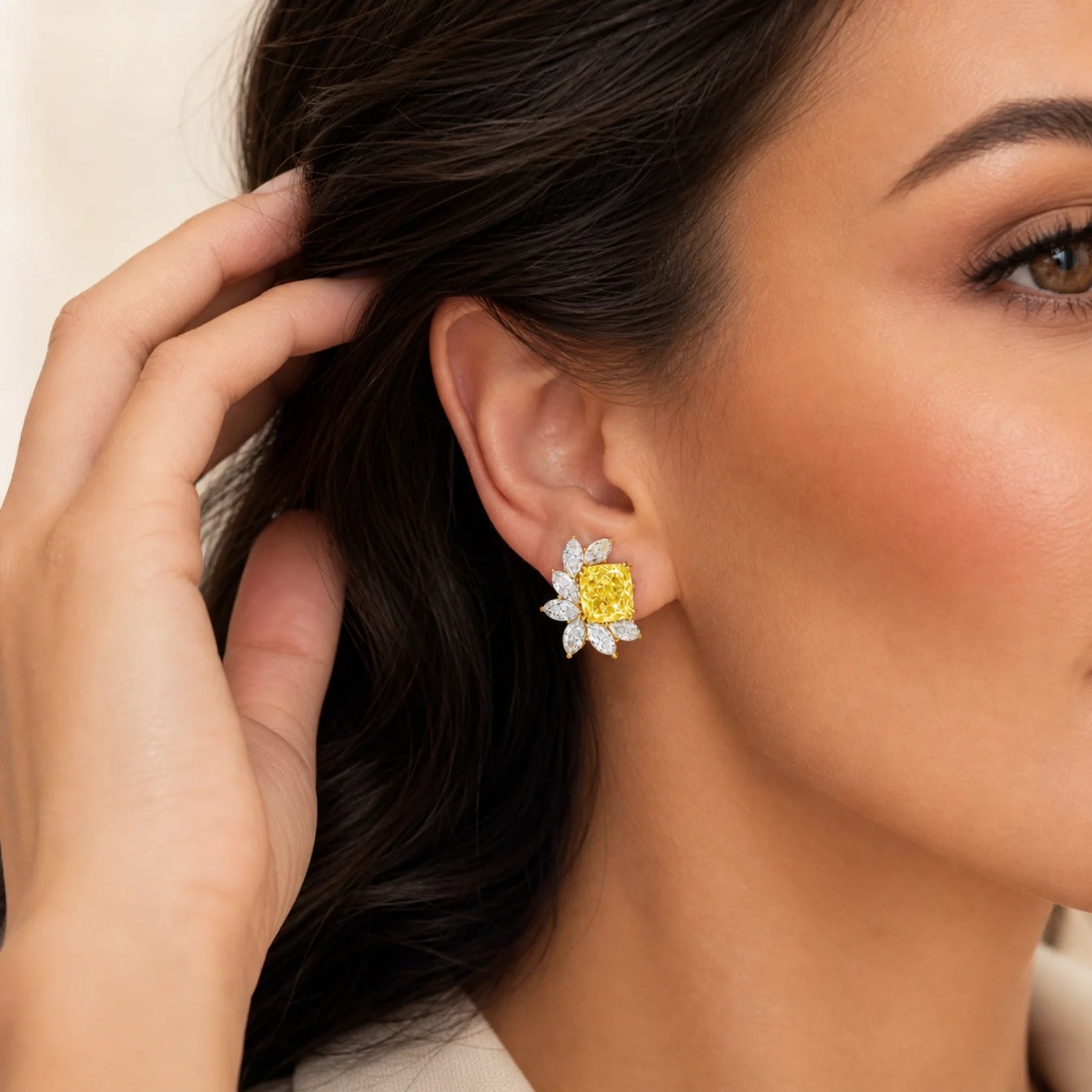 Fancy Yellow Radiant-Cut & Marquise Lab-Grown Diamond Stud Earrings - Yellow