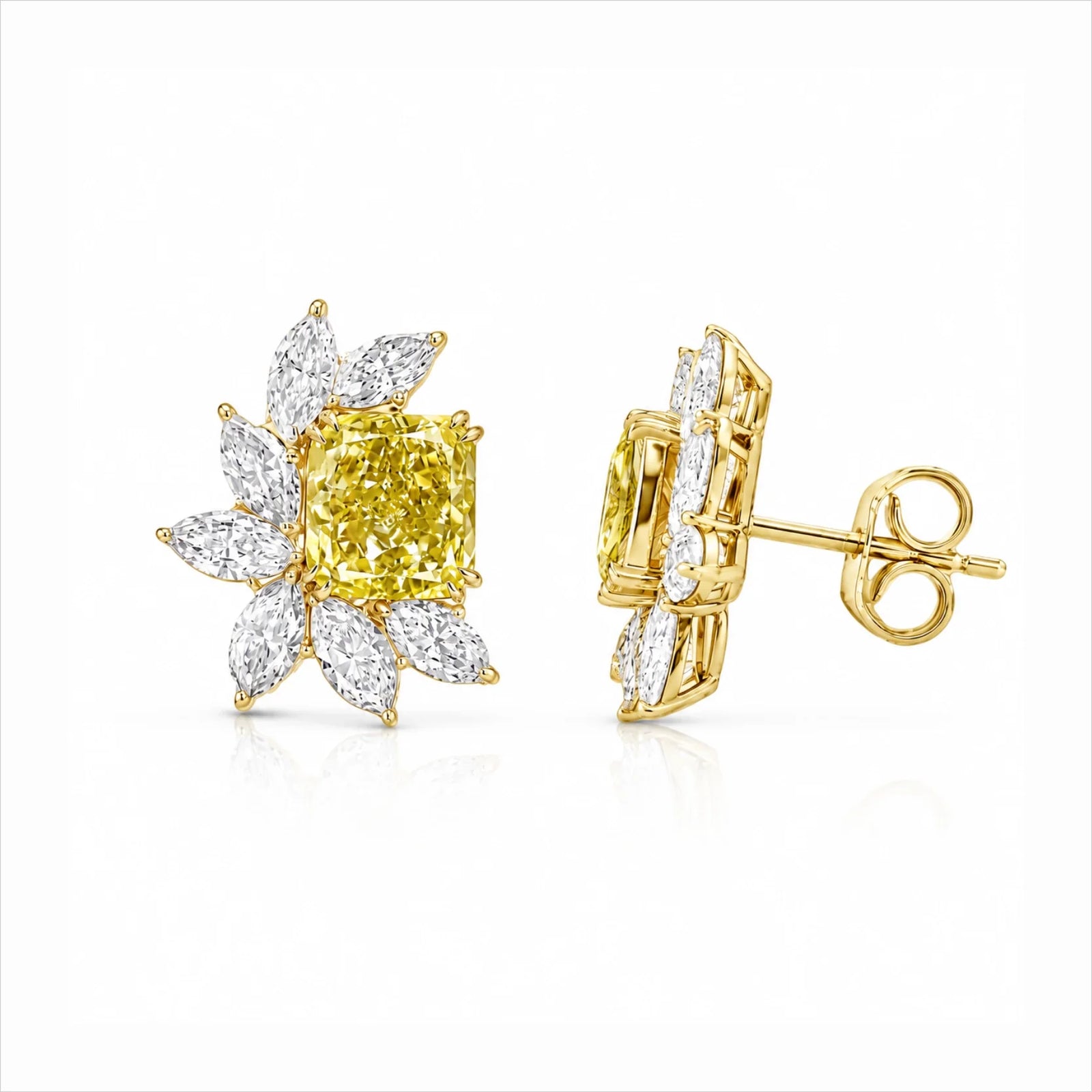 Fancy Yellow Radiant-Cut & Marquise Lab-Grown Diamond Stud Earrings - Yellow
