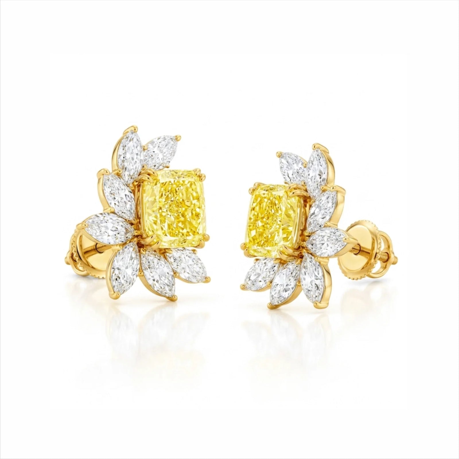 Fancy Yellow Radiant-Cut & Marquise Lab-Grown Diamond Stud Earrings - Yellow