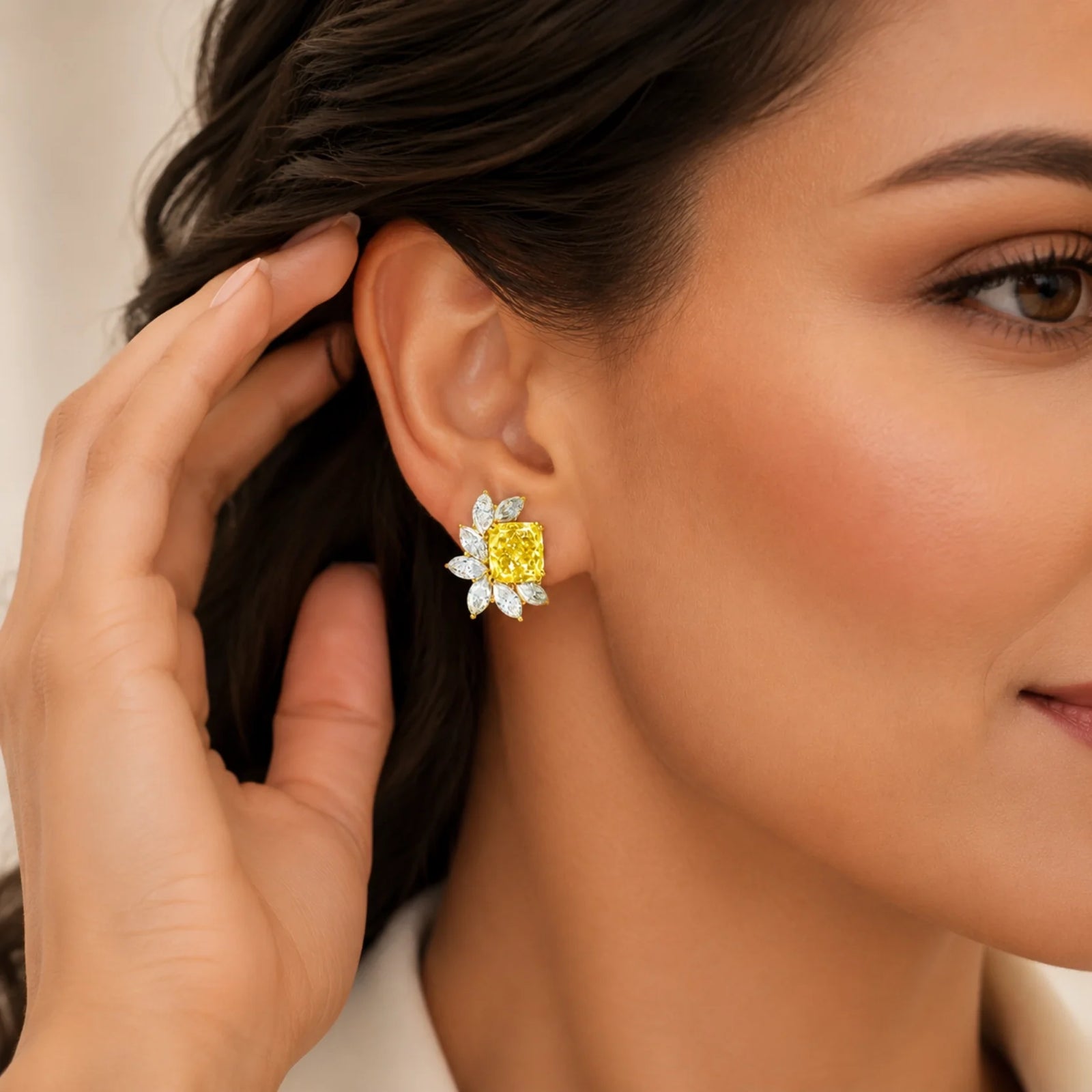 Fancy Yellow Radiant-Cut & Marquise Lab-Grown Diamond Stud Earrings - Yellow