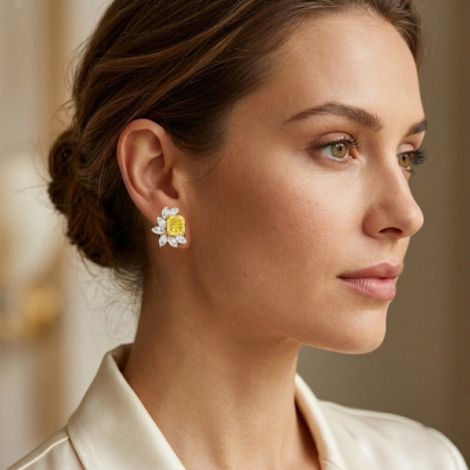 Fancy Yellow Radiant-Cut & Marquise Lab-Grown Diamond Stud Earrings - Yellow