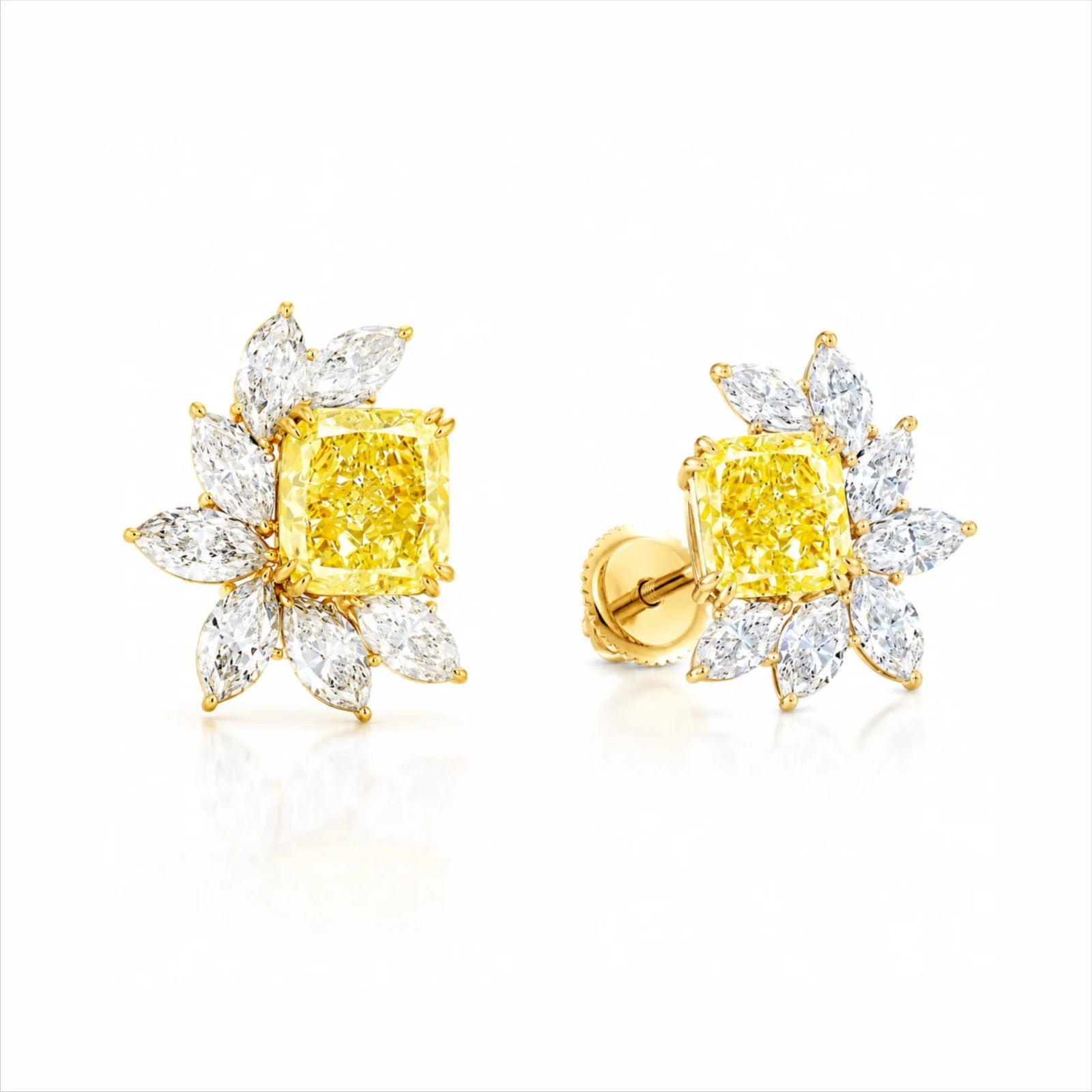 Fancy Yellow Radiant-Cut & Marquise Lab-Grown Diamond Stud Earrings - Yellow
