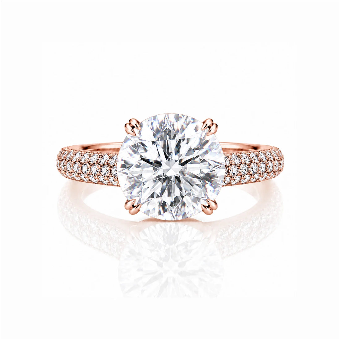 Round Brilliant Lab-Grown Diamond Solitaire Ring with Three-Row Pavé - Rose Gold