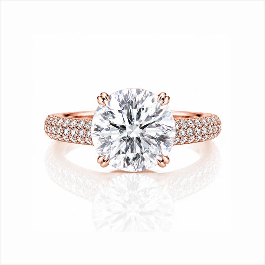 Round Brilliant Lab-Grown Diamond Solitaire Ring with Three-Row Pavé - Rose