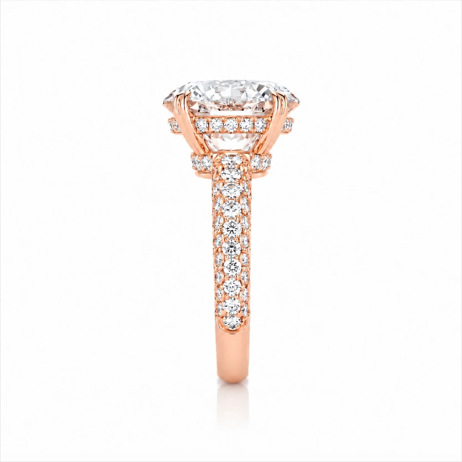 Round Brilliant Lab-Grown Diamond Solitaire Ring with Three-Row Pavé - Rose