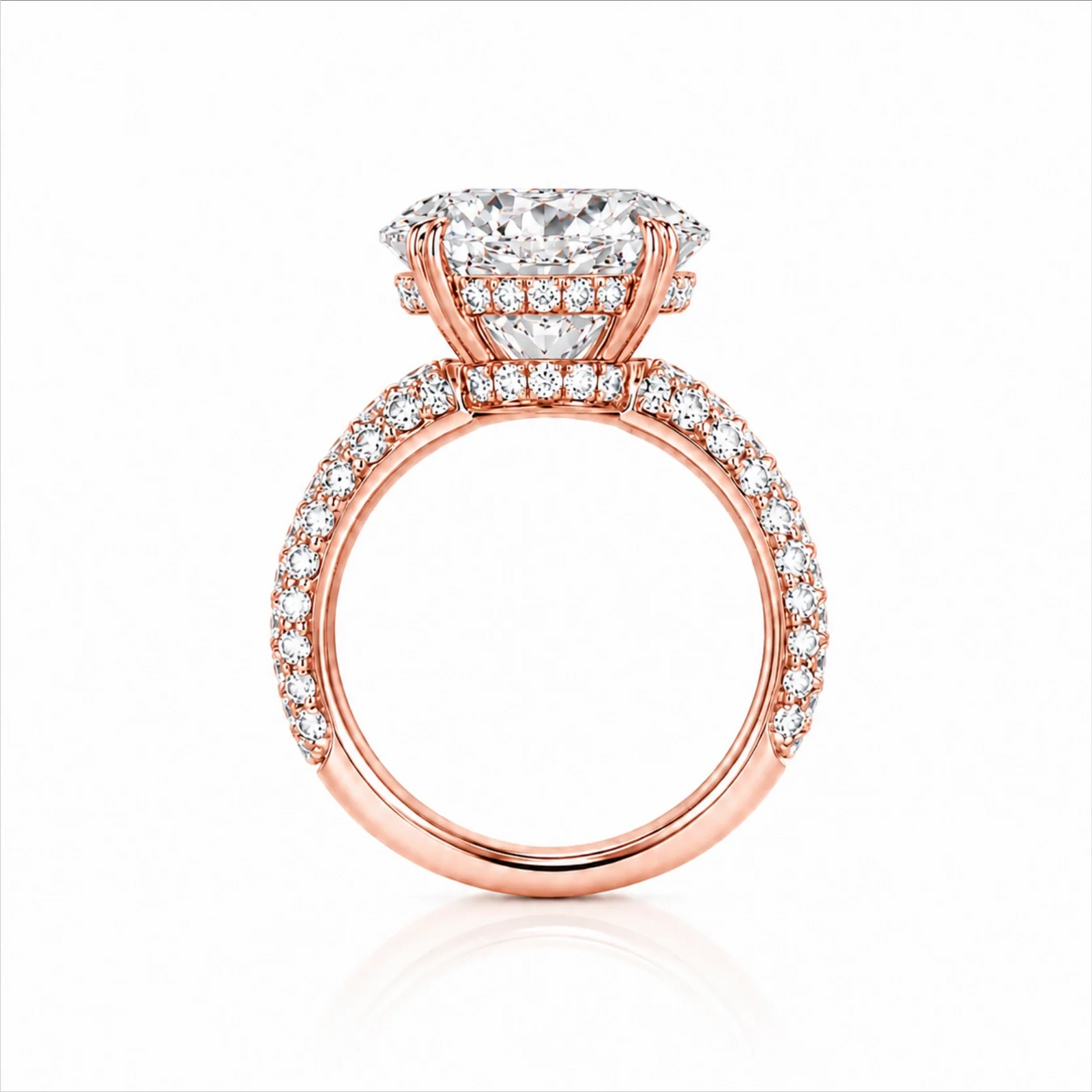 Round Brilliant Lab-Grown Diamond Solitaire Ring with Three-Row Pavé - Rose