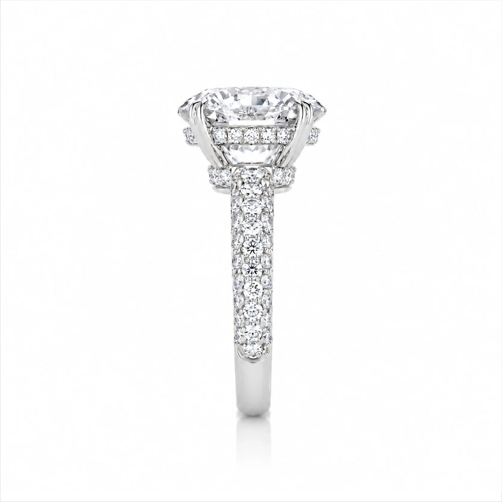 Round Brilliant Lab-Grown Diamond Solitaire Ring with Three-Row Pavé - White
