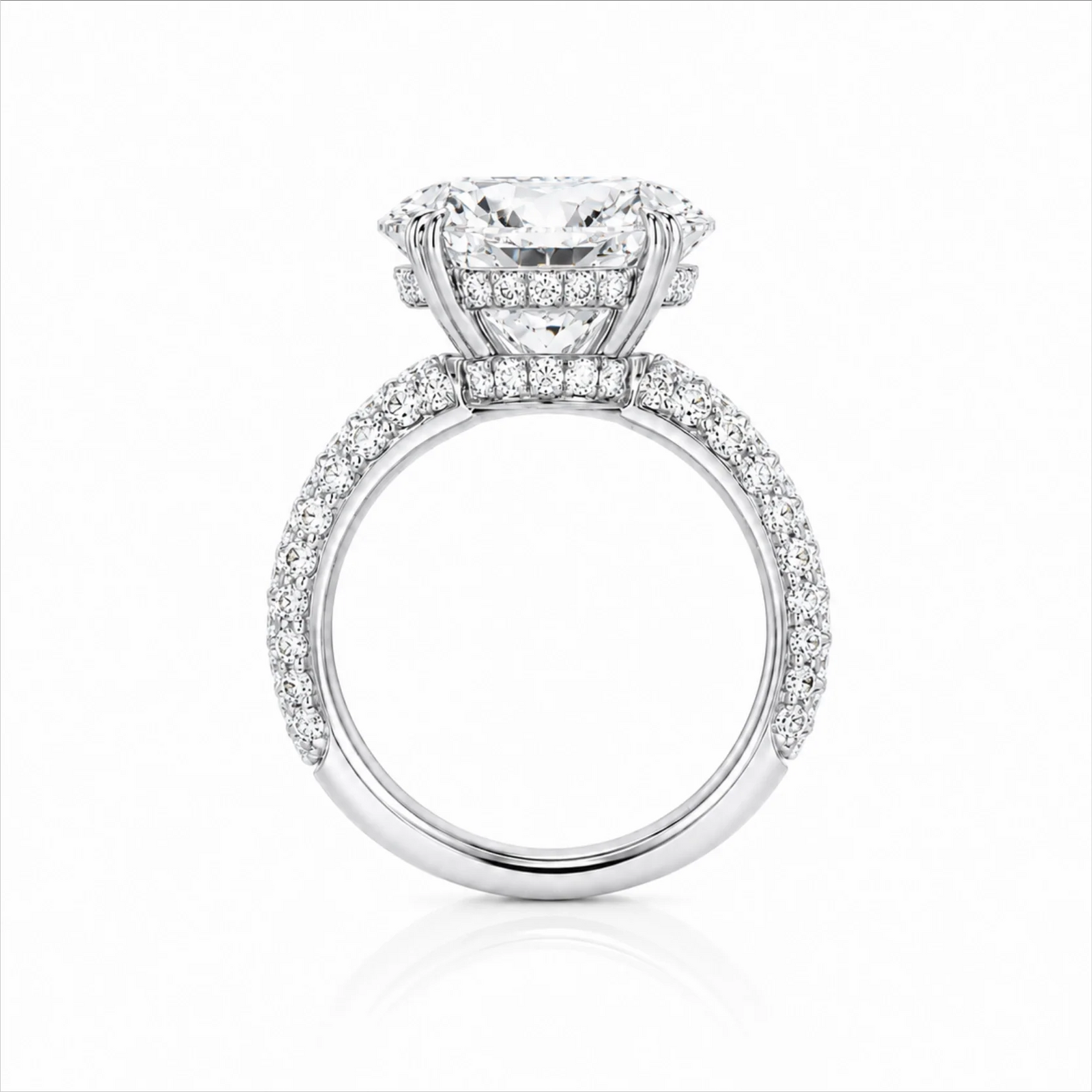 Round Brilliant Lab-Grown Diamond Solitaire Ring with Three-Row Pavé - White