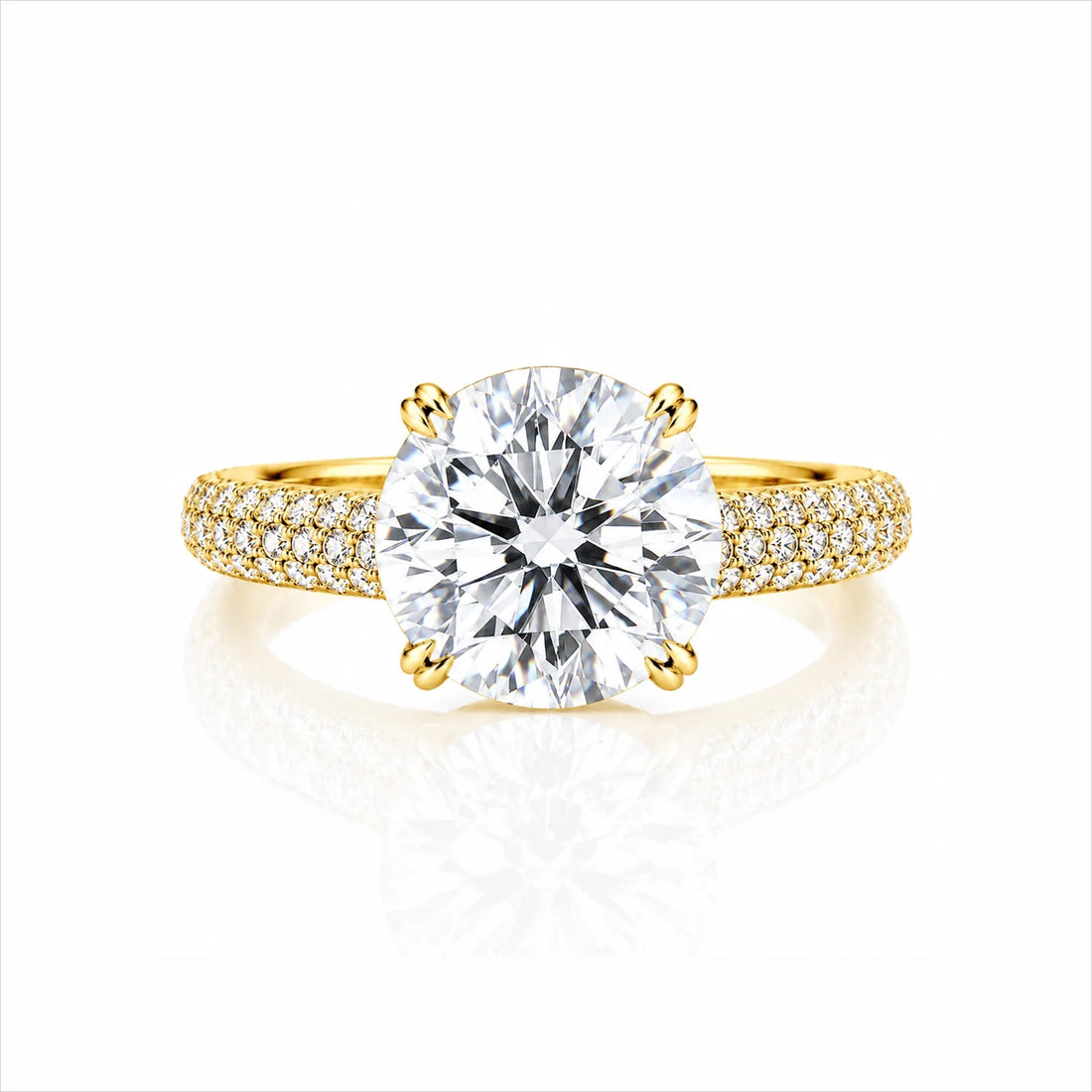 Round Brilliant Lab-Grown Diamond Solitaire Ring with Three-Row Pavé - Yellow Gold