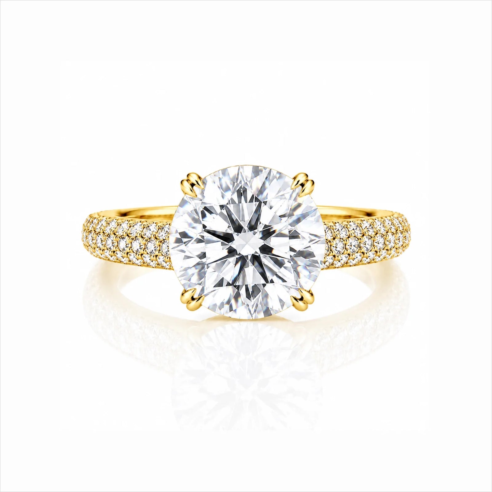 Round Brilliant Lab-Grown Diamond Solitaire Ring with Three-Row Pavé - Yellow