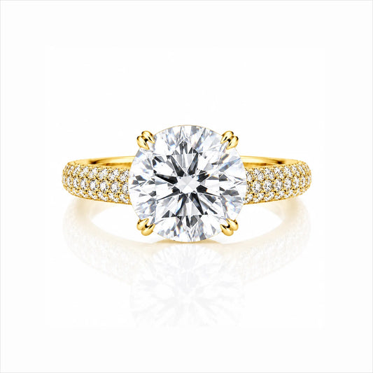 Round Brilliant Lab-Grown Diamond Solitaire Ring with Three-Row Pavé - Yellow