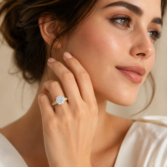 Round Brilliant Lab-Grown Diamond Solitaire Ring with Three-Row Pavé - Yellow