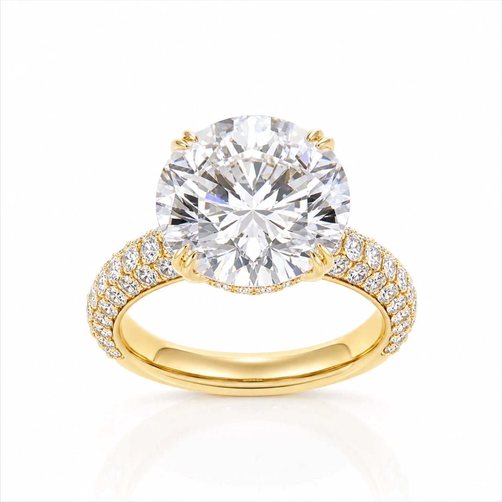 Round Brilliant Lab-Grown Diamond Solitaire Ring with Three-Row Pavé - Yellow