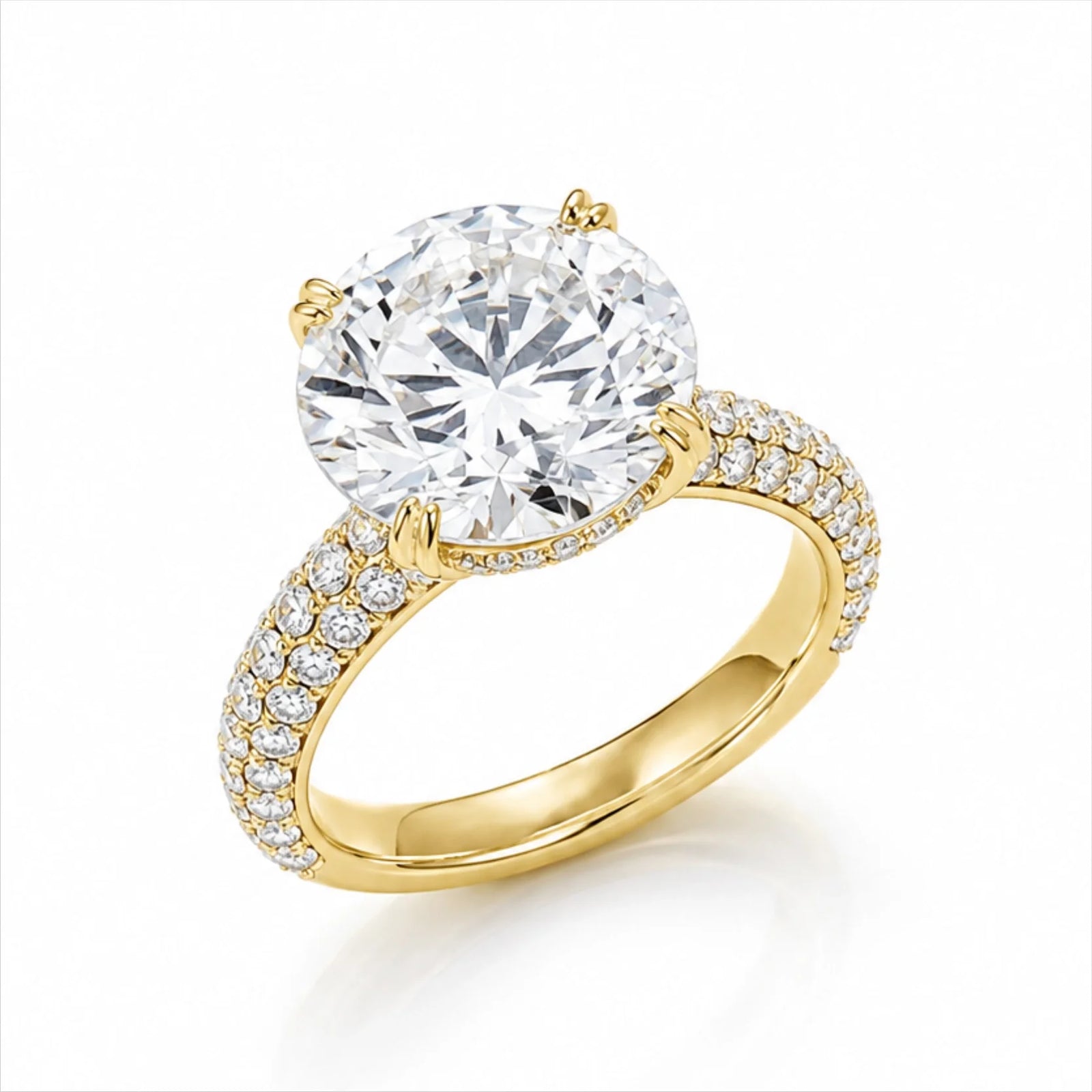 Round Brilliant Lab-Grown Diamond Solitaire Ring with Three-Row Pavé - Yellow