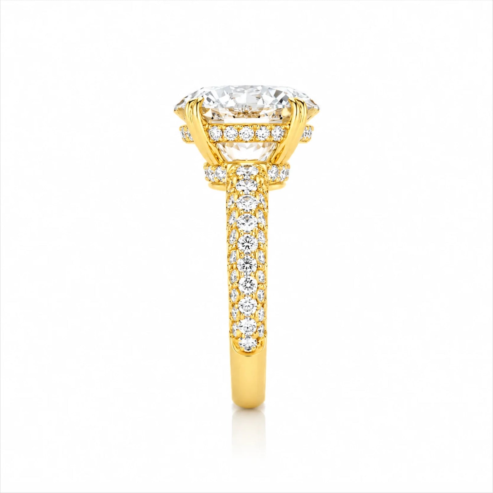Round Brilliant Lab-Grown Diamond Solitaire Ring with Three-Row Pavé - Yellow