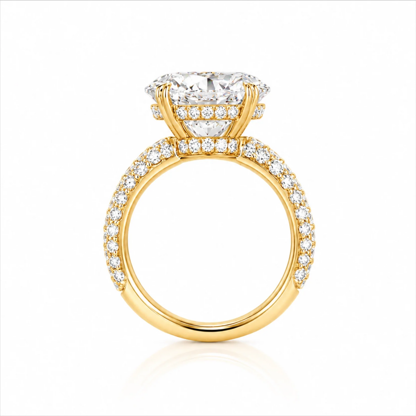 Round Brilliant Lab-Grown Diamond Solitaire Ring with Three-Row Pavé - Yellow