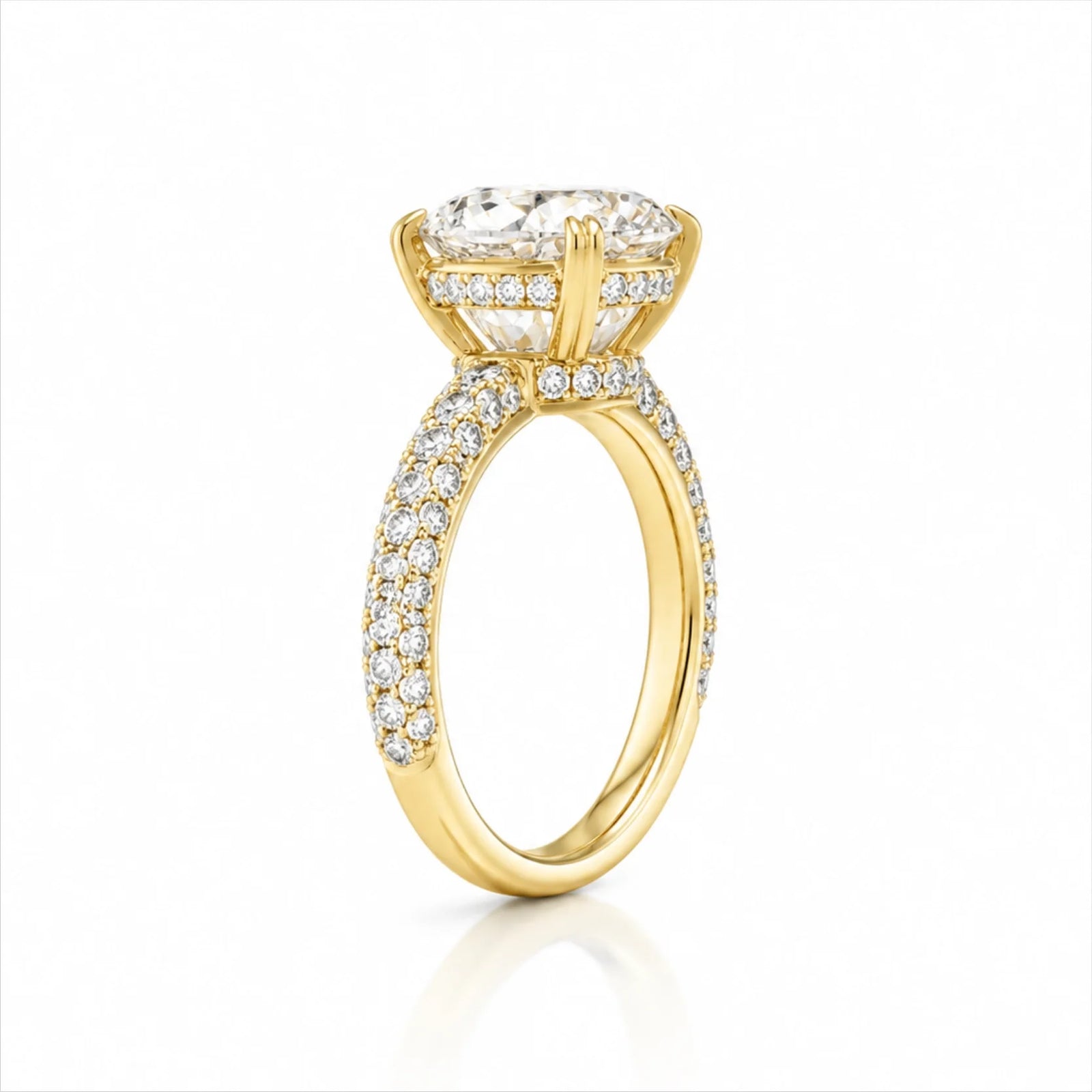 Round Brilliant Lab-Grown Diamond Solitaire Ring with Three-Row Pavé - Yellow