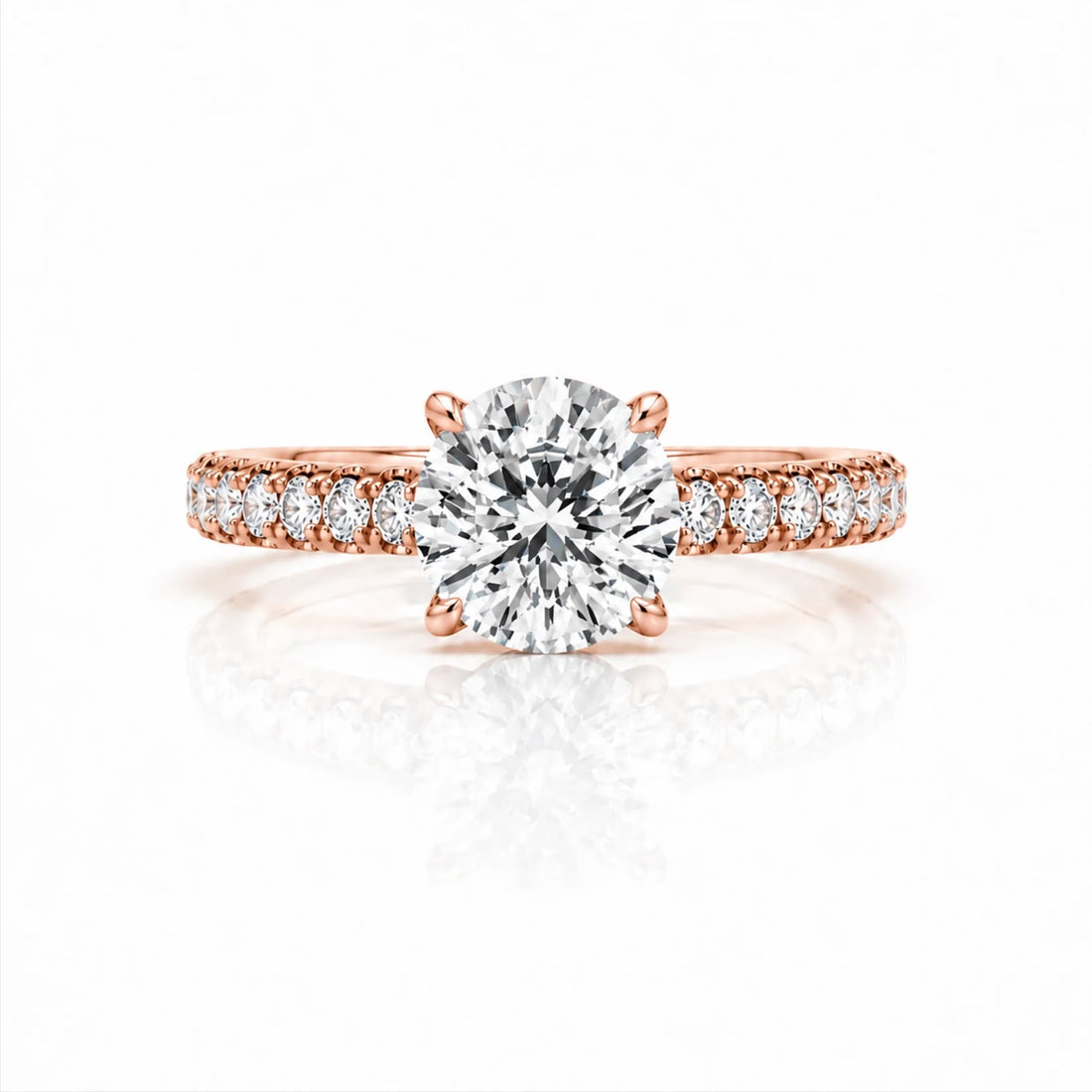 Round Brilliant Lab-Grown Diamond Solitaire Ring with Pavé Band - Rose Gold