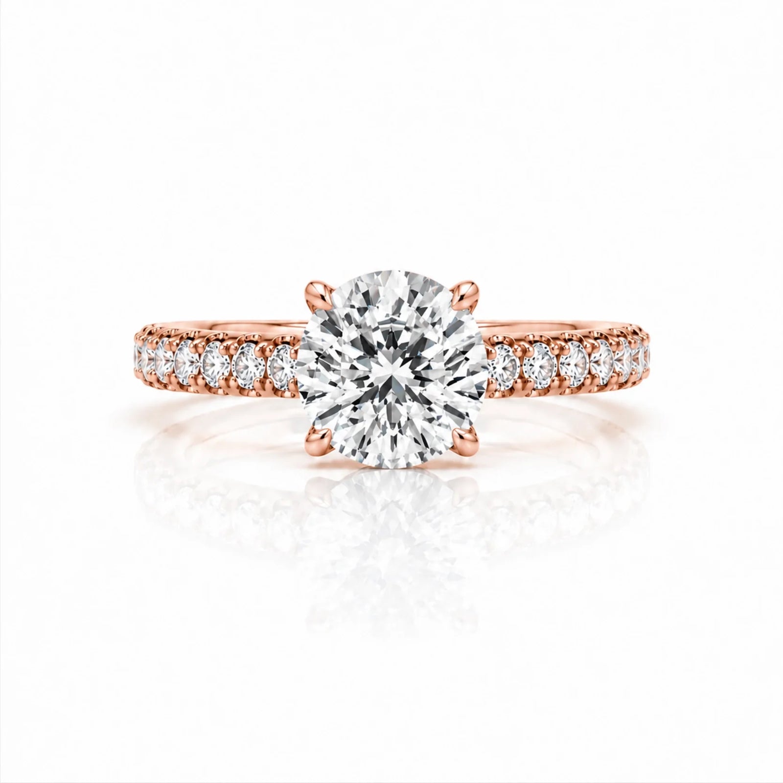 Round Brilliant Lab-Grown Diamond Solitaire Ring with Pavé Band - Rose