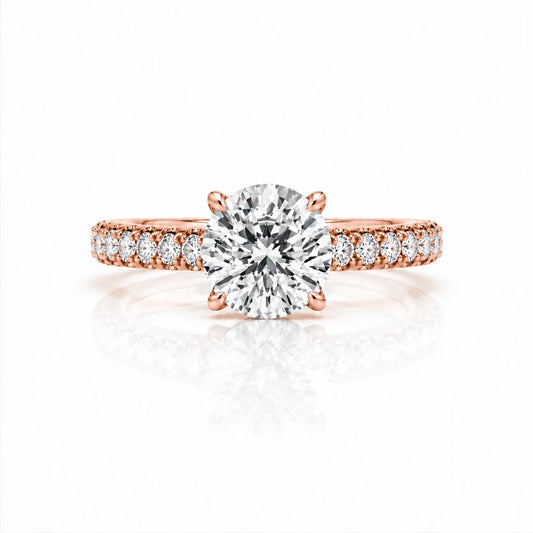 Round Brilliant Lab-Grown Diamond Solitaire Ring with Pavé Band - Rose