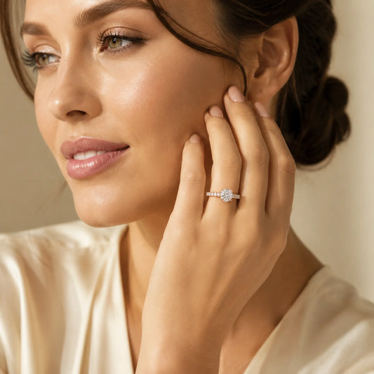 Round Brilliant Lab-Grown Diamond Solitaire Ring with Pavé Band - Rose