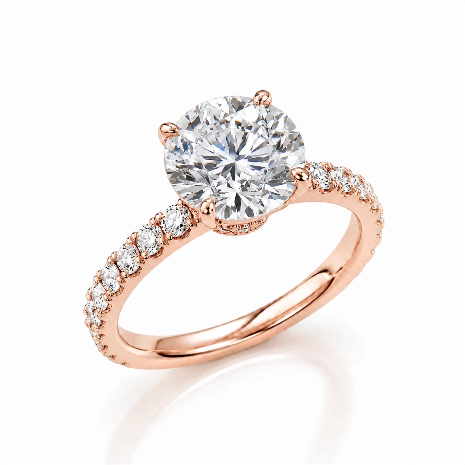 Round Brilliant Lab-Grown Diamond Solitaire Ring with Pavé Band - Rose