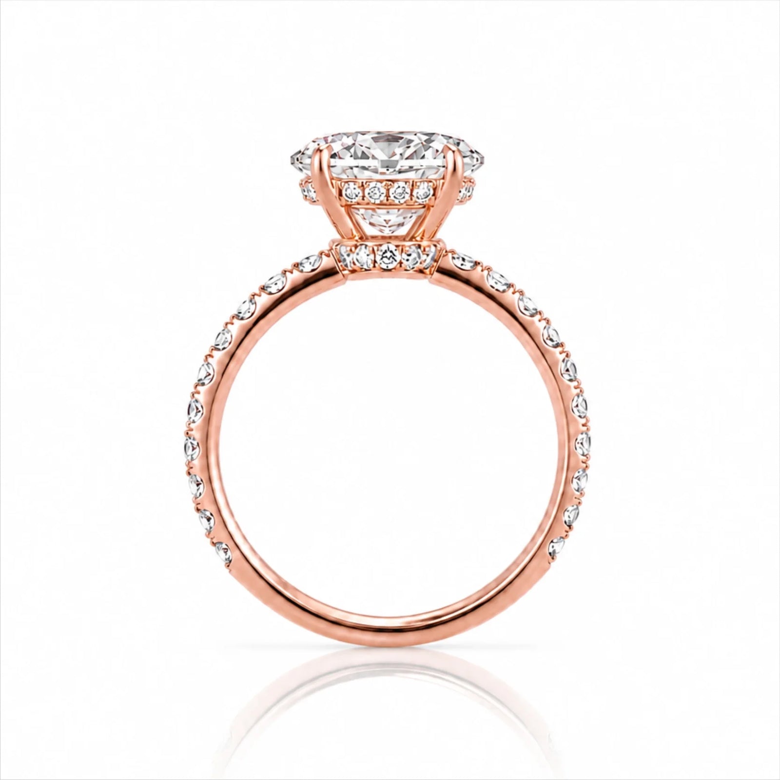 Round Brilliant Lab-Grown Diamond Solitaire Ring with Pavé Band - Rose