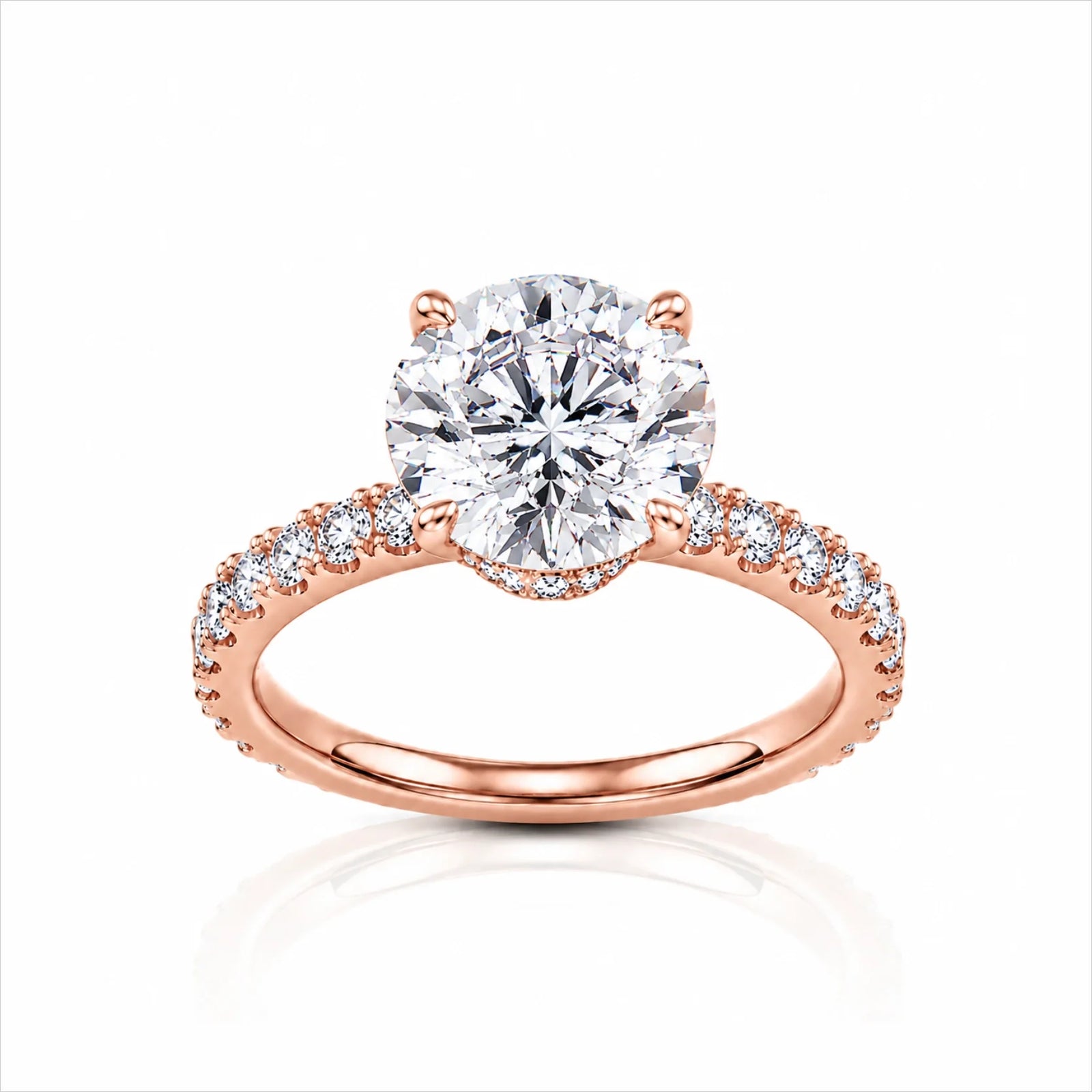 Round Brilliant Lab-Grown Diamond Solitaire Ring with Pavé Band - Rose